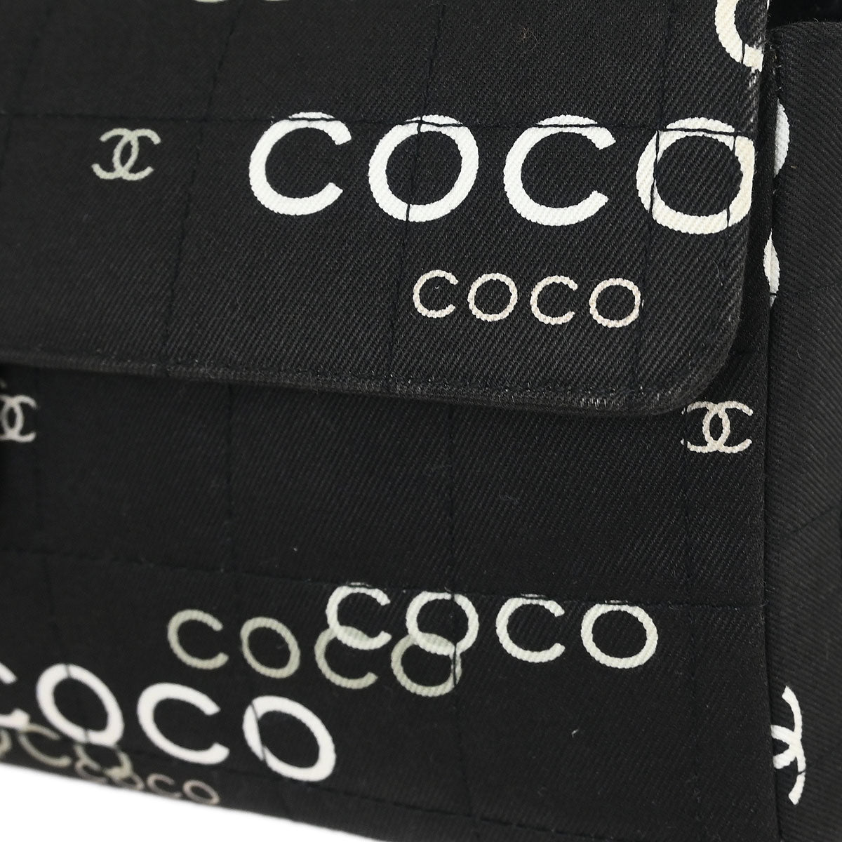 Chanel 2000-2002 Black Canvas COCO East West Choco Bar Shoulder Bag