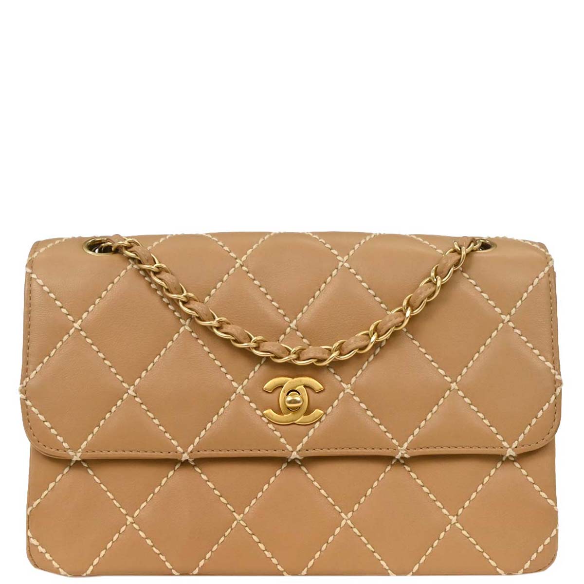 Chanel 2003-2004 Beige Calfskin Shoulder Bag