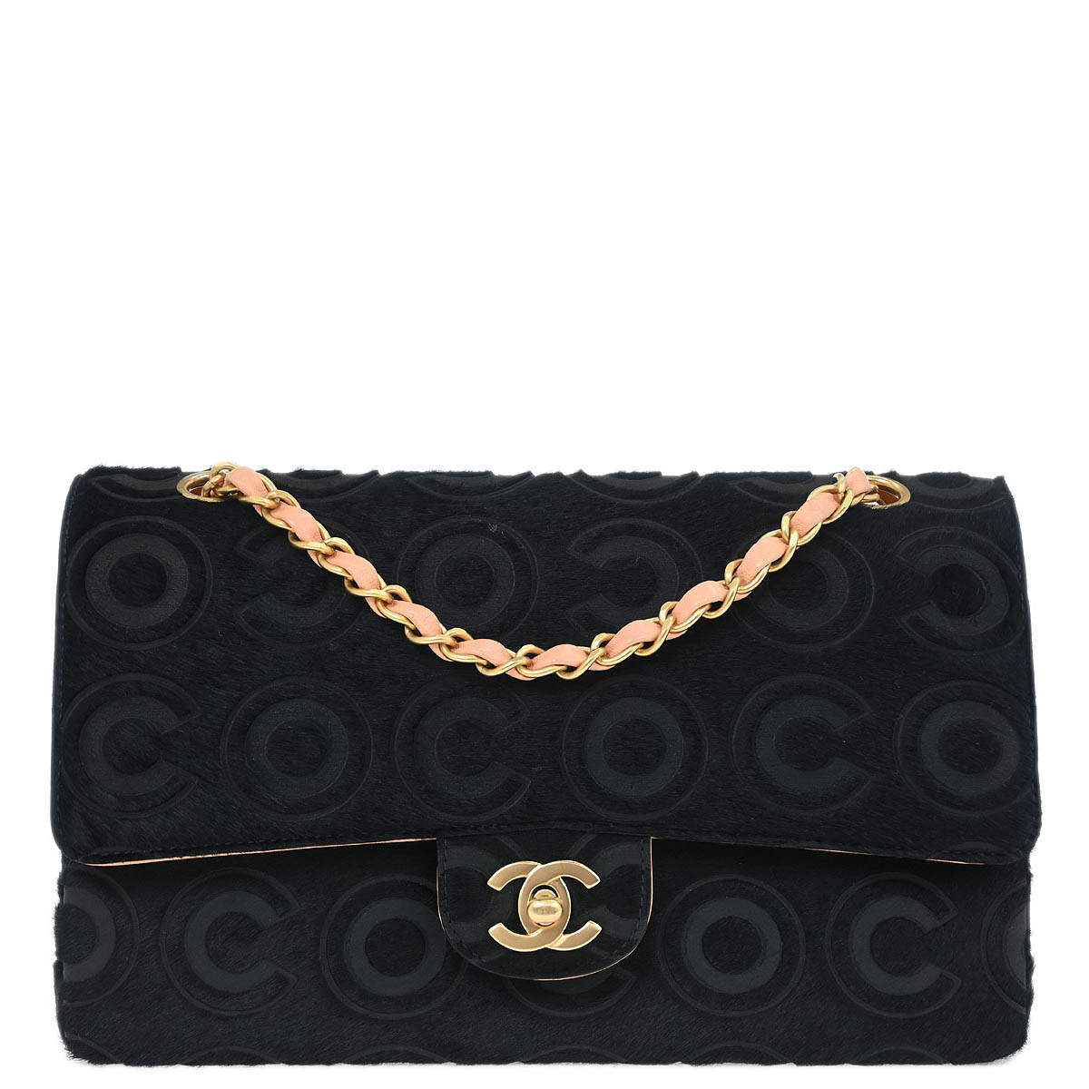 Chanel * 2002-2003 Black Pony Hair Medium Classic Double Flap Shoulder Bag