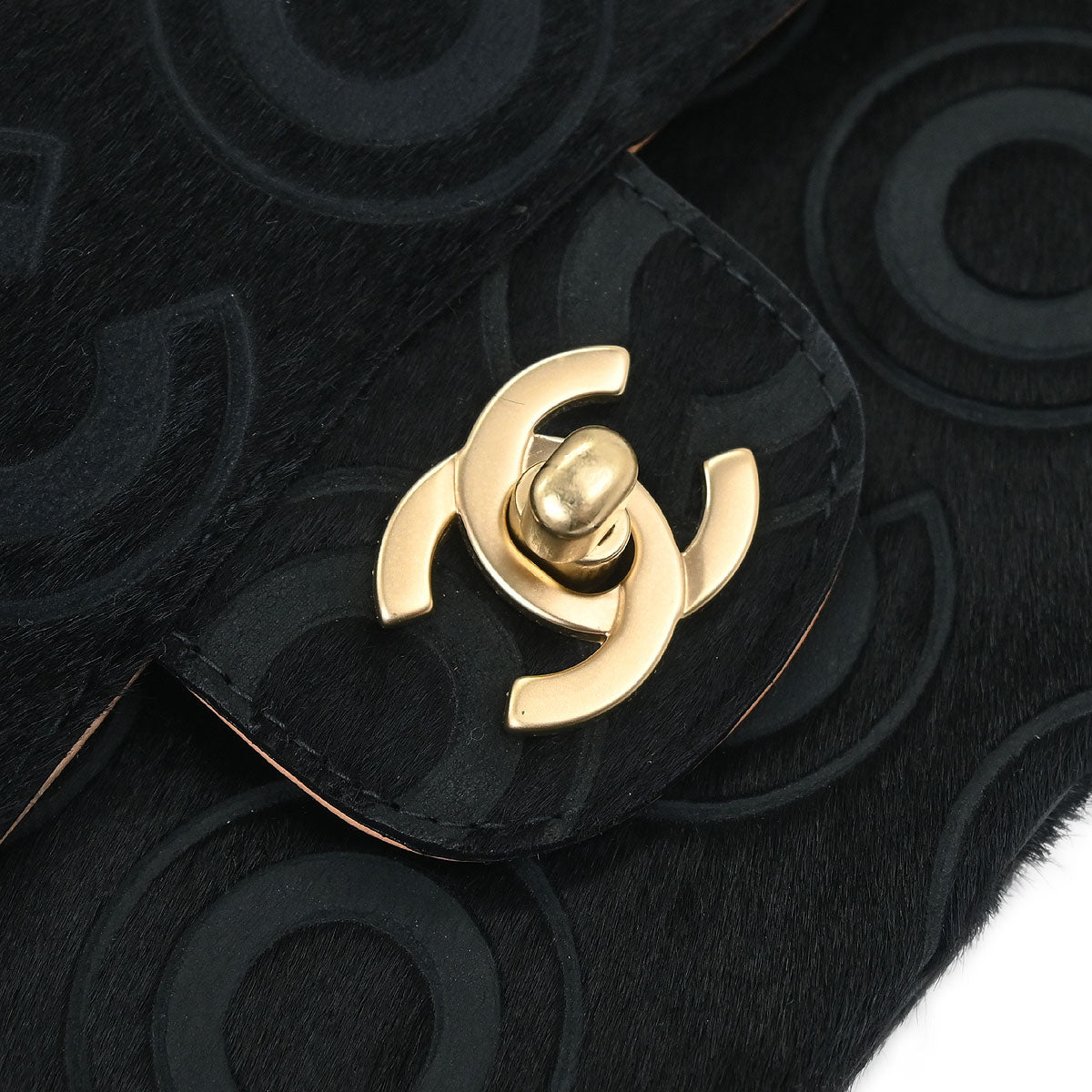 Chanel * 2002-2003 Black Pony Hair Medium Classic Double Flap Shoulder Bag