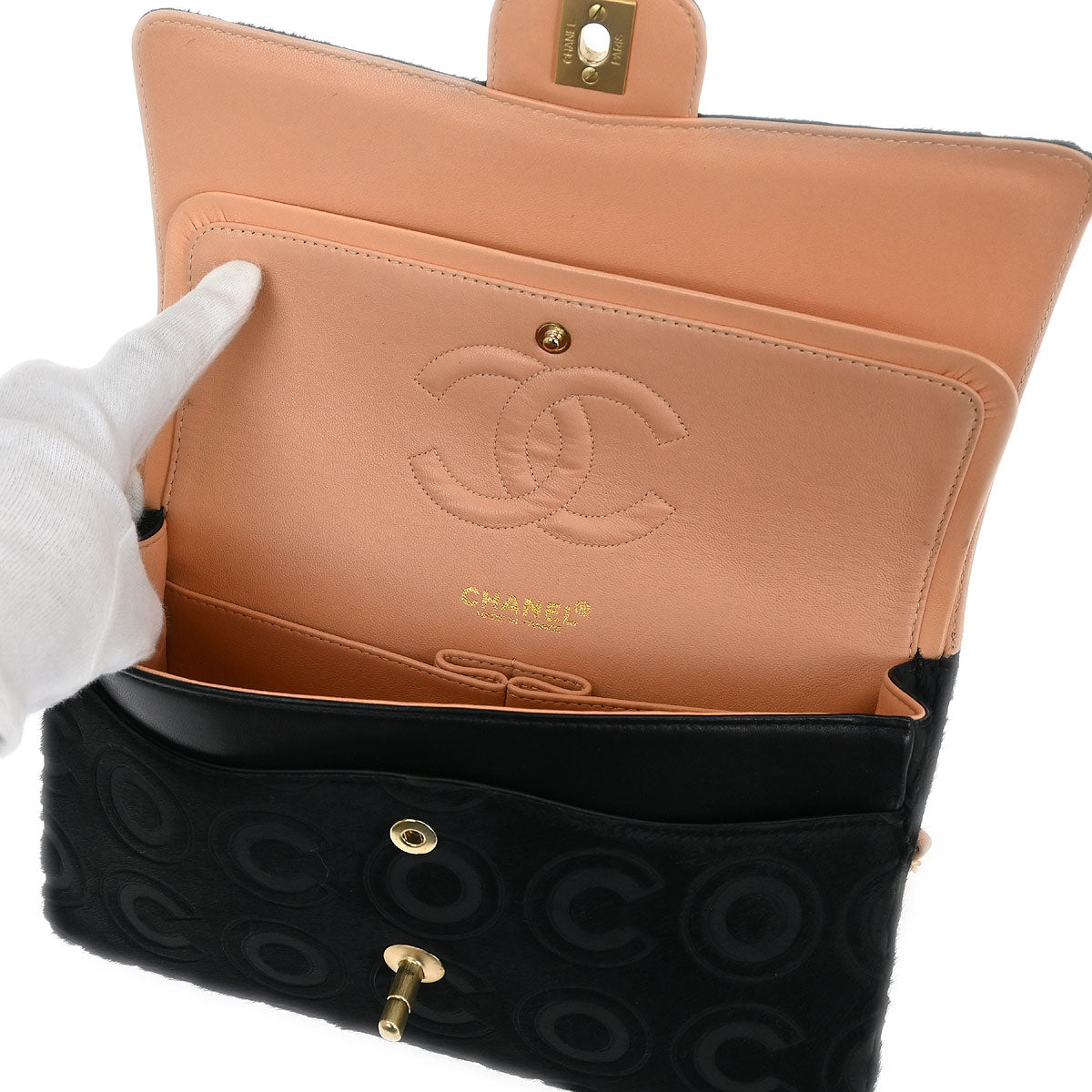 Chanel * 2002-2003 Black Pony Hair Medium Classic Double Flap Shoulder Bag