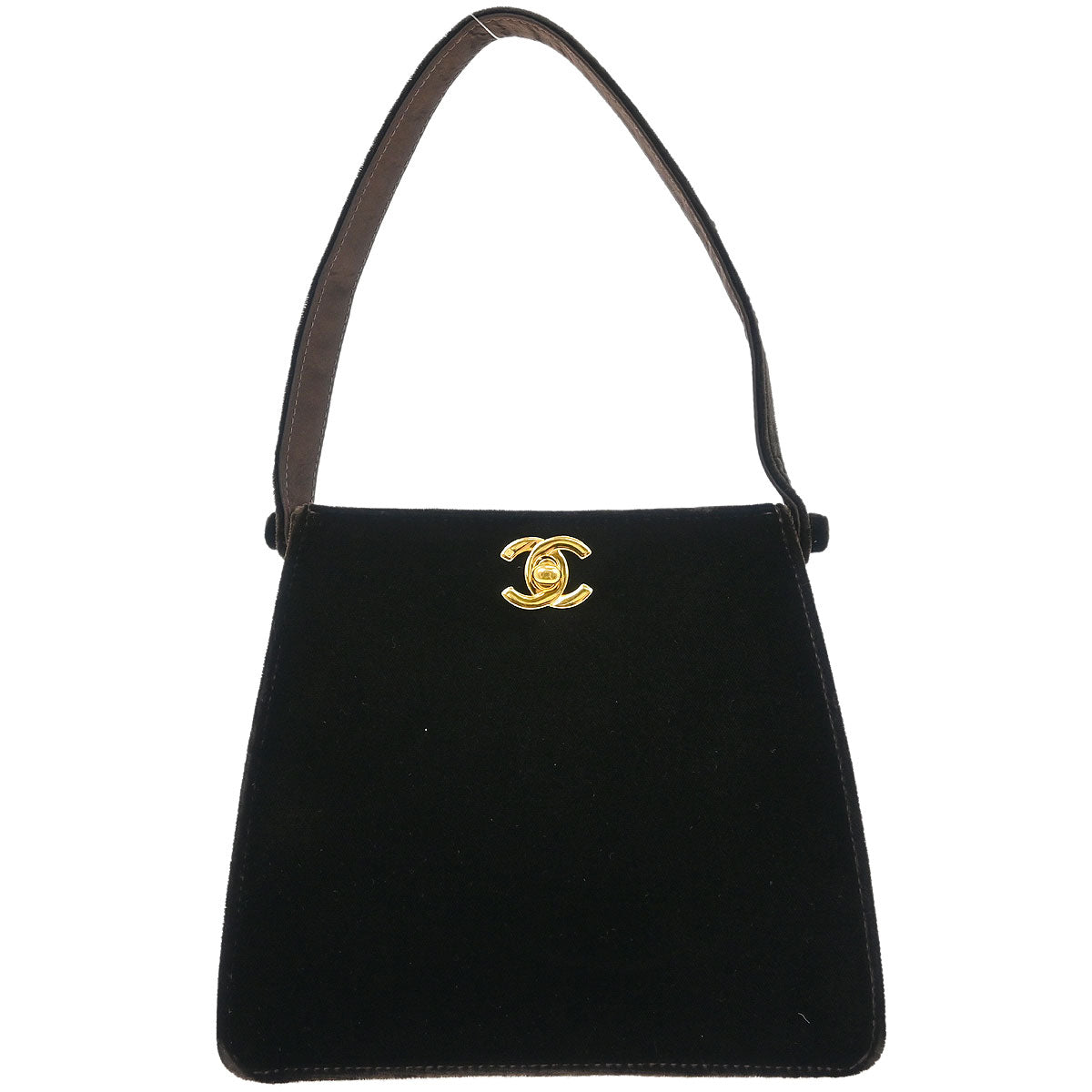 CHANEL ベルベット ハンドバッグ ブラウン 1997年〜1999年 Chanel 1997-1999 Dark Brown Velvet Double Sided Turnlock Handbag