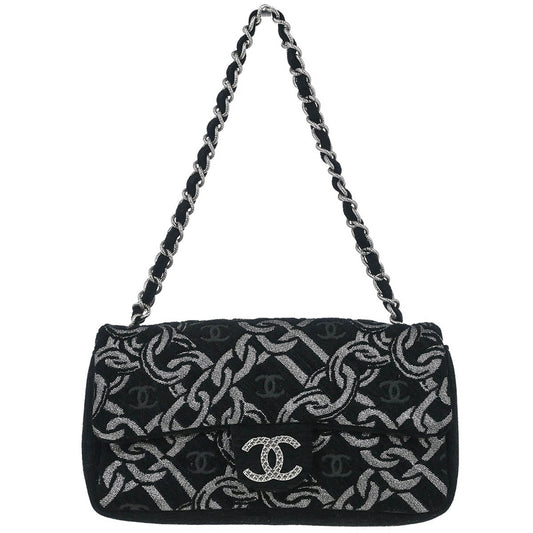 Chanel 2005-2006 Black Canvas Chain Print Handbag