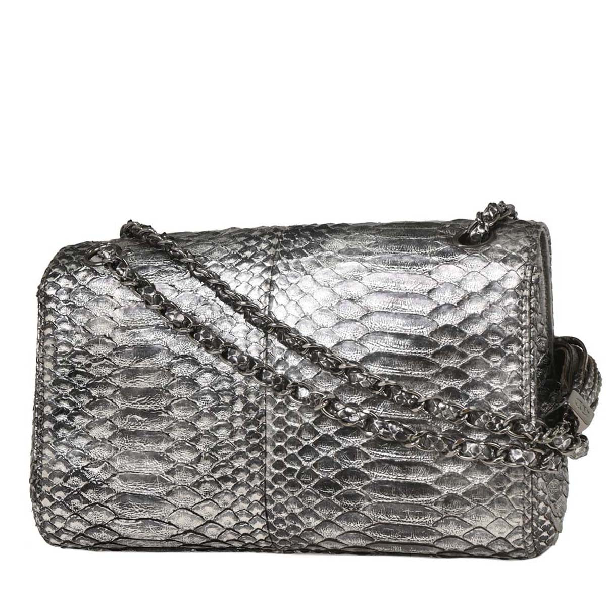 Chanel * 2006-2008 Silver Python Medium Single Flap Shoulder Bag