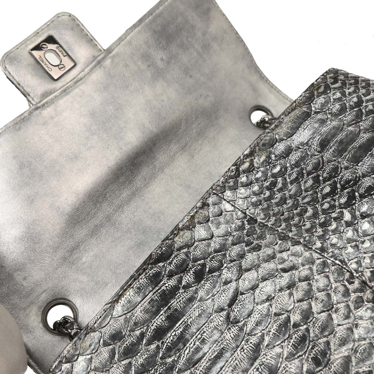 Chanel * 2006-2008 Silver Python Medium Single Flap Shoulder Bag