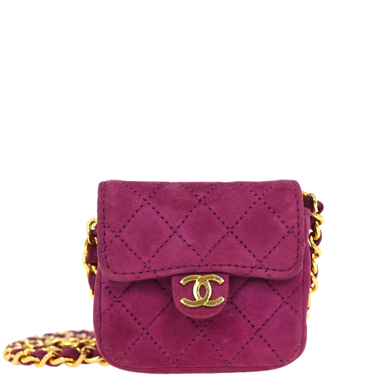 Chanel Pink Suede Micro Classic Flap Shoulder Bag Pochette