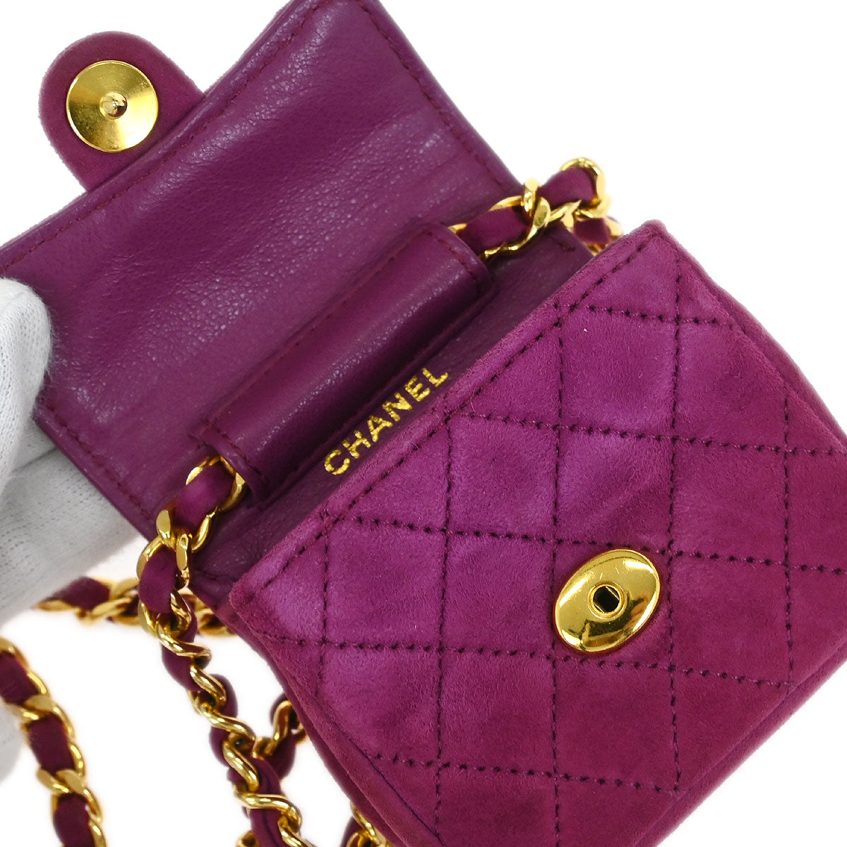 Chanel Pink Suede Micro Classic Flap Shoulder Bag Pochette