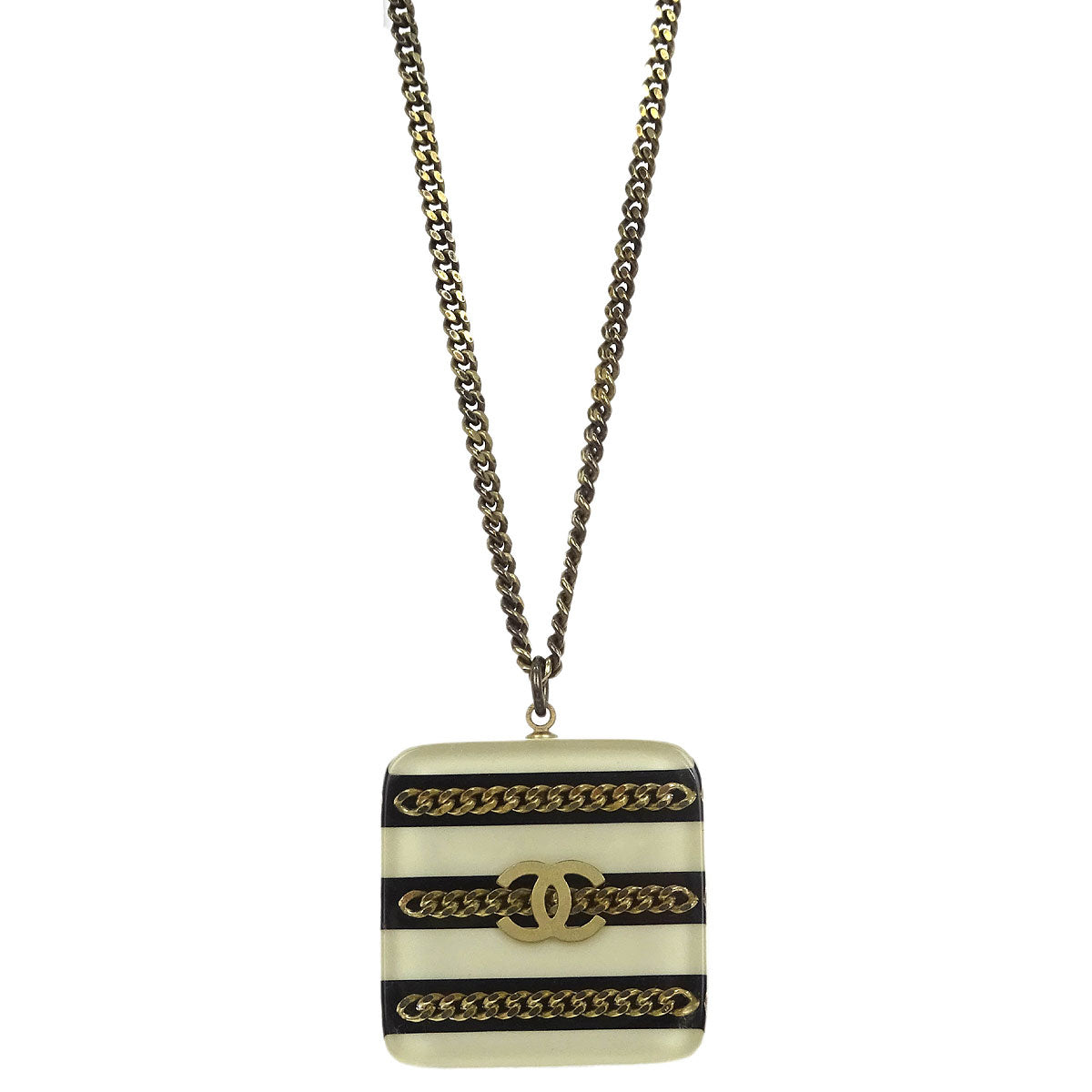 Chanel Gold Square Chain Pendant Necklace 06A