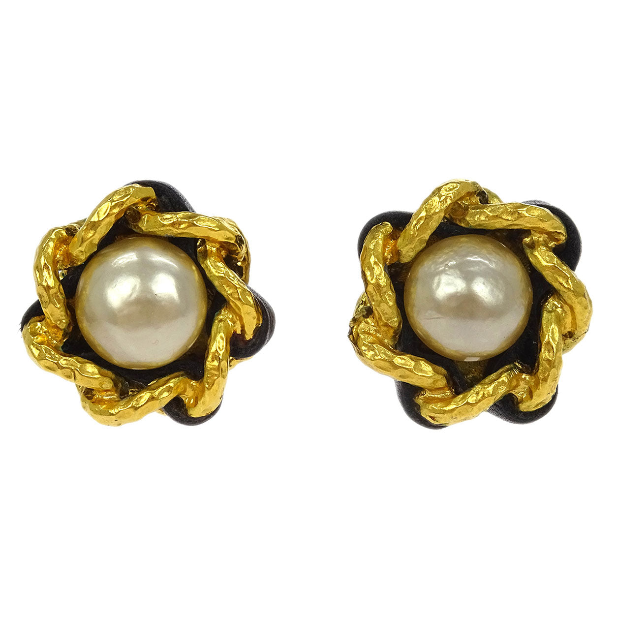 Chanel Costume Pearl Button Earrings Clip-On Gold 93A