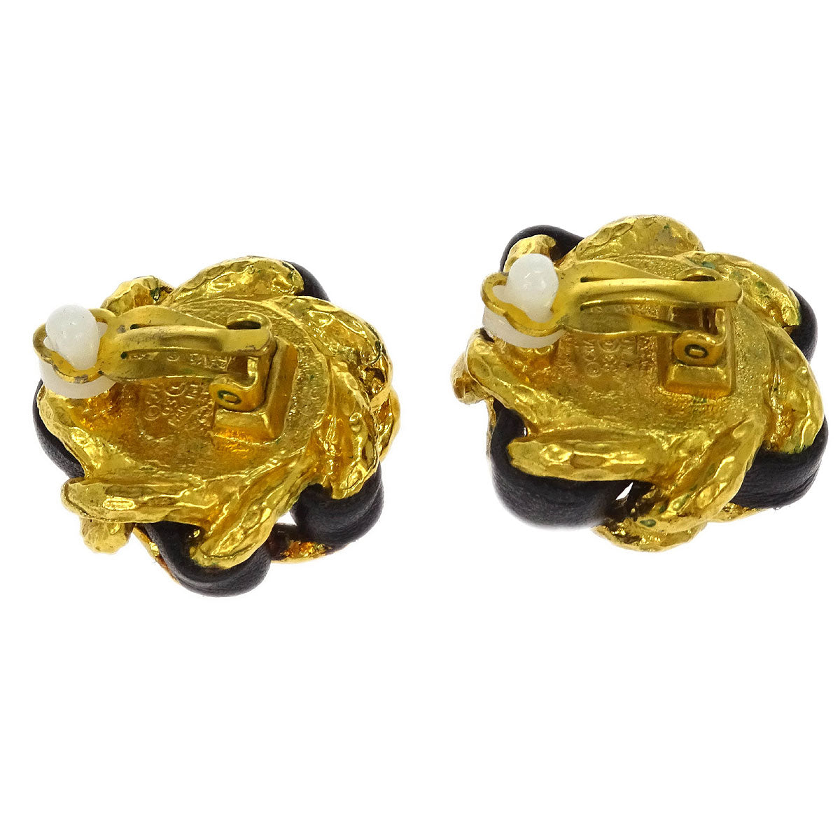 Chanel Costume Pearl Button Earrings Clip-On Gold 93A