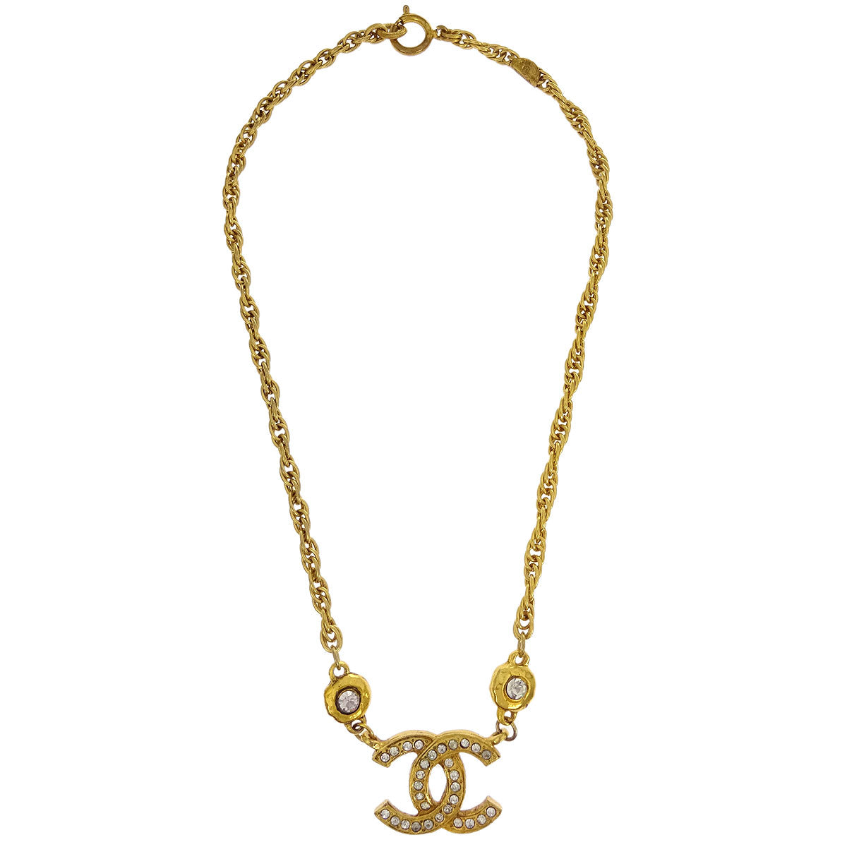 Chanel CC Chain Pendant Necklace Rhinestone Gold