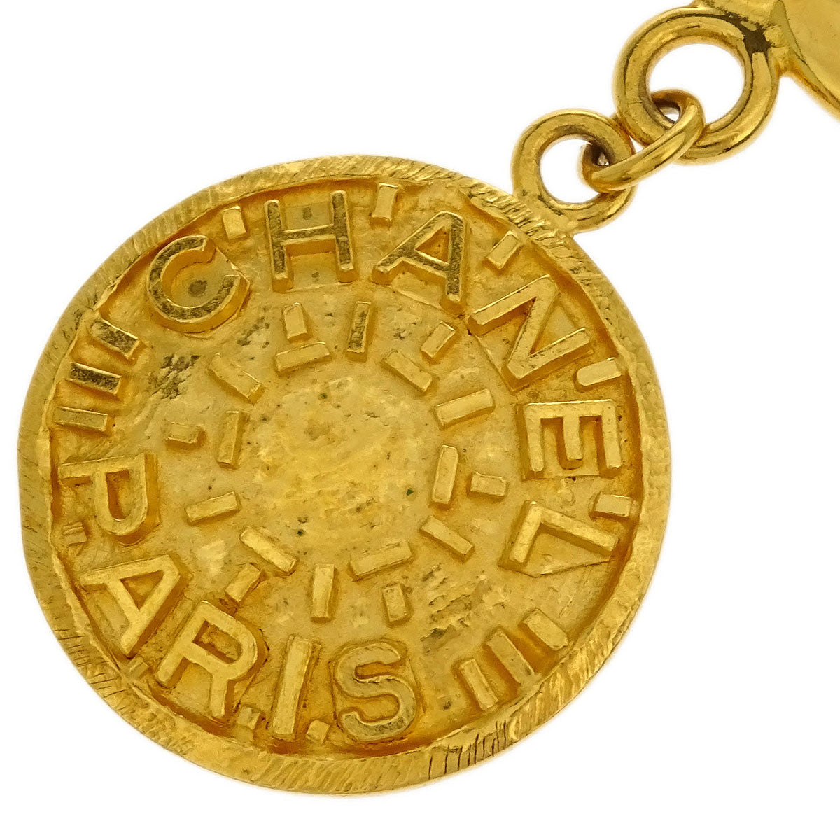 Chanel Brooch Pin Gold CC Medallion Dangle 96P