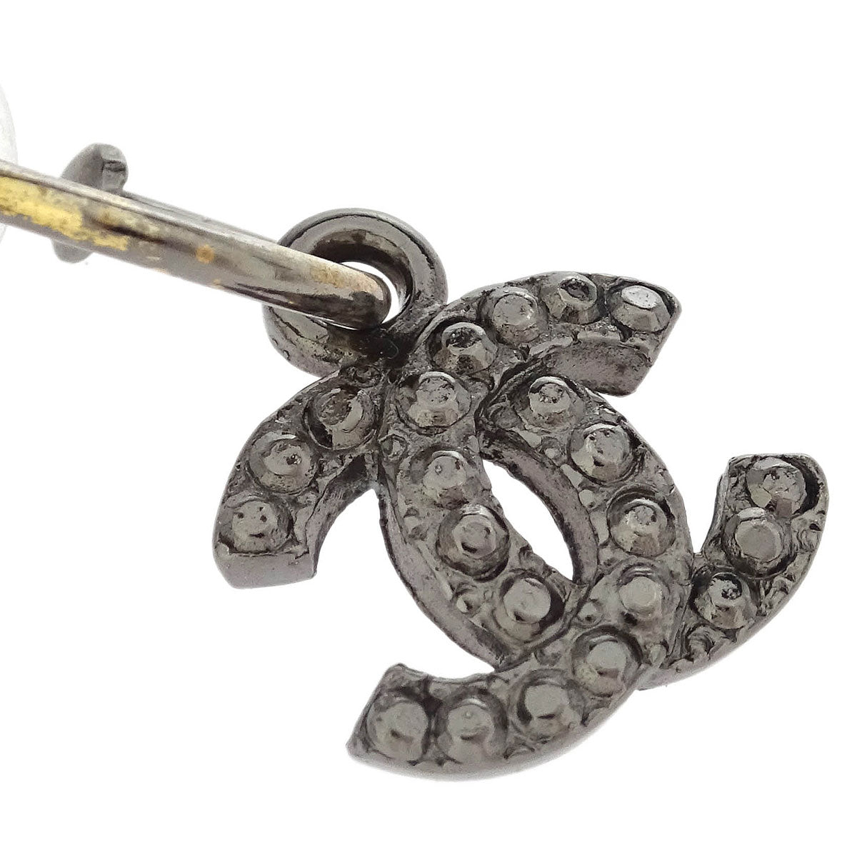 Chanel Piercing Dangle Earrings Silver CC 06A