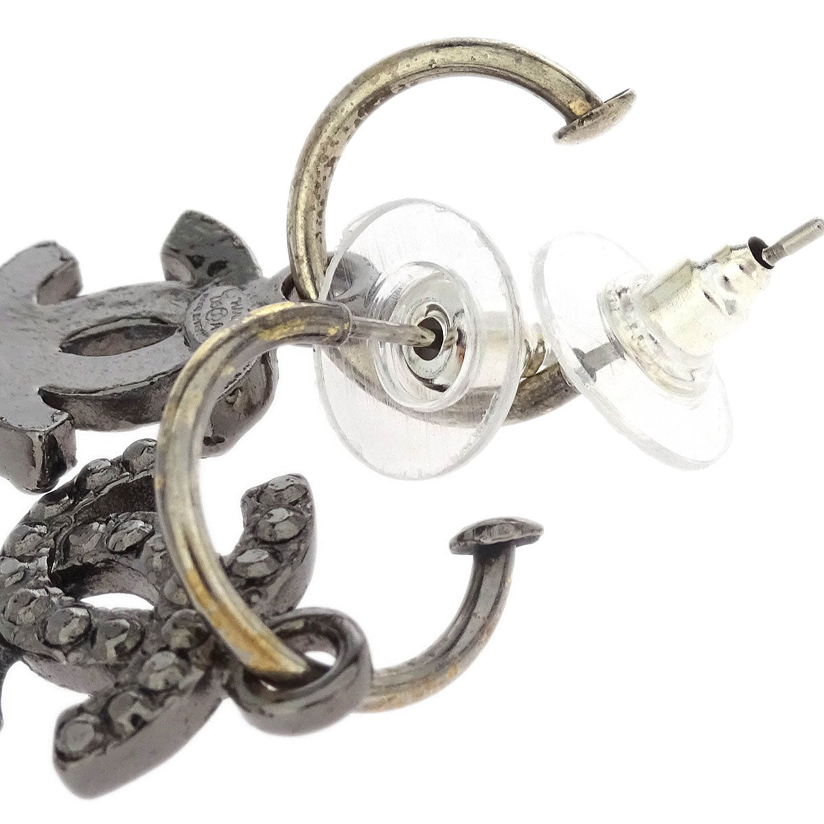 Chanel Piercing Dangle Earrings Silver CC 06A