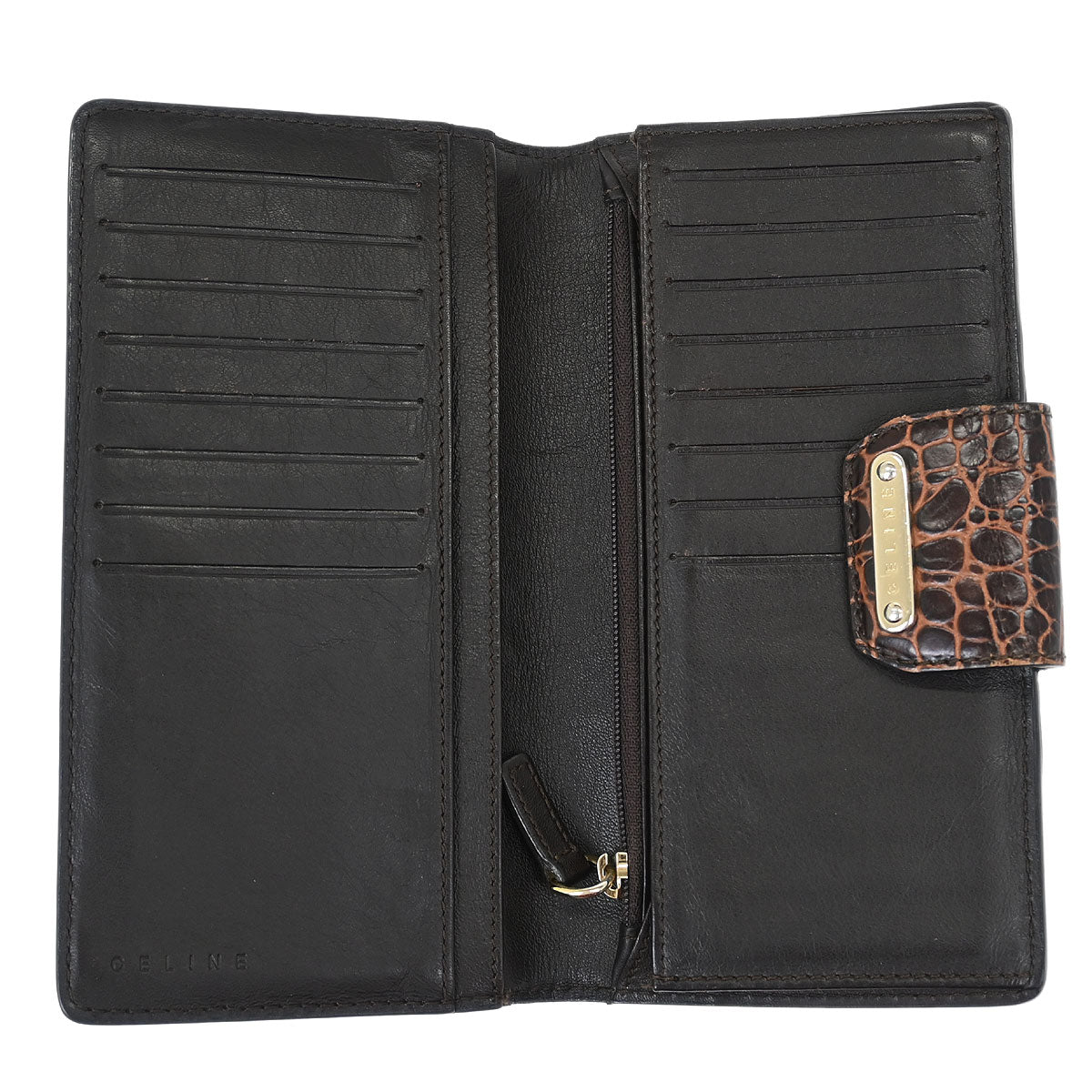 Celine * Brown Leather Canvas Macadam Wallet