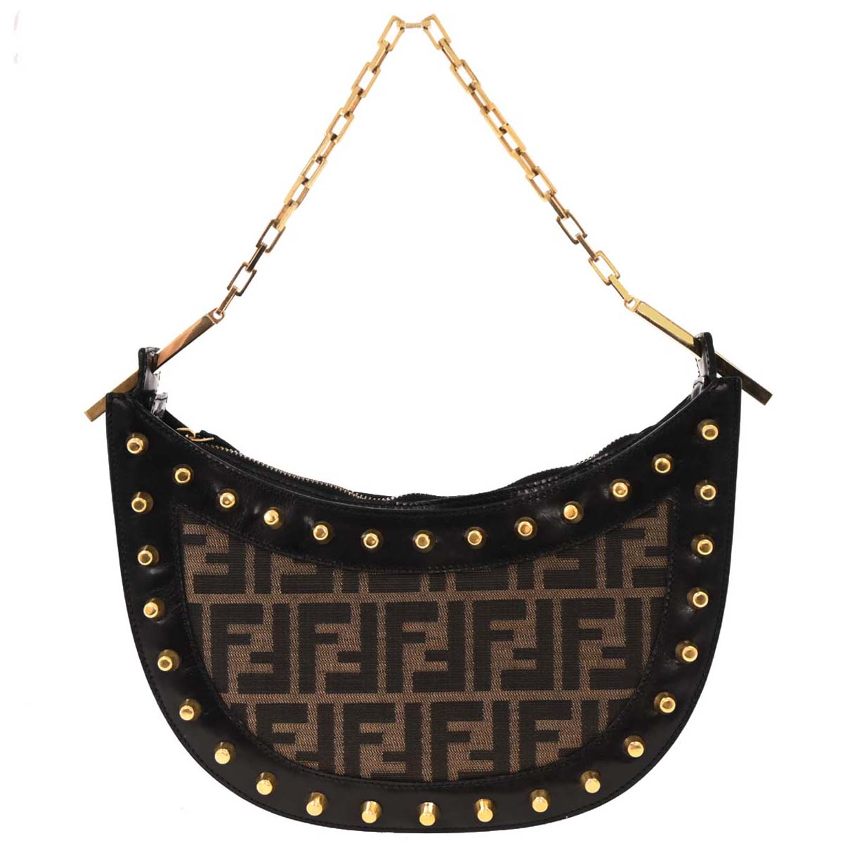 Fendi Black Brown Studded Zucca Handbag