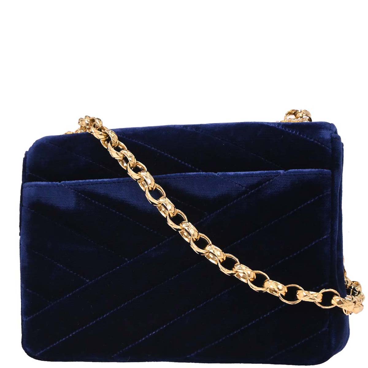 Chanel 1991-1994 Navy Velvet Rhinestone Shoulder Bag