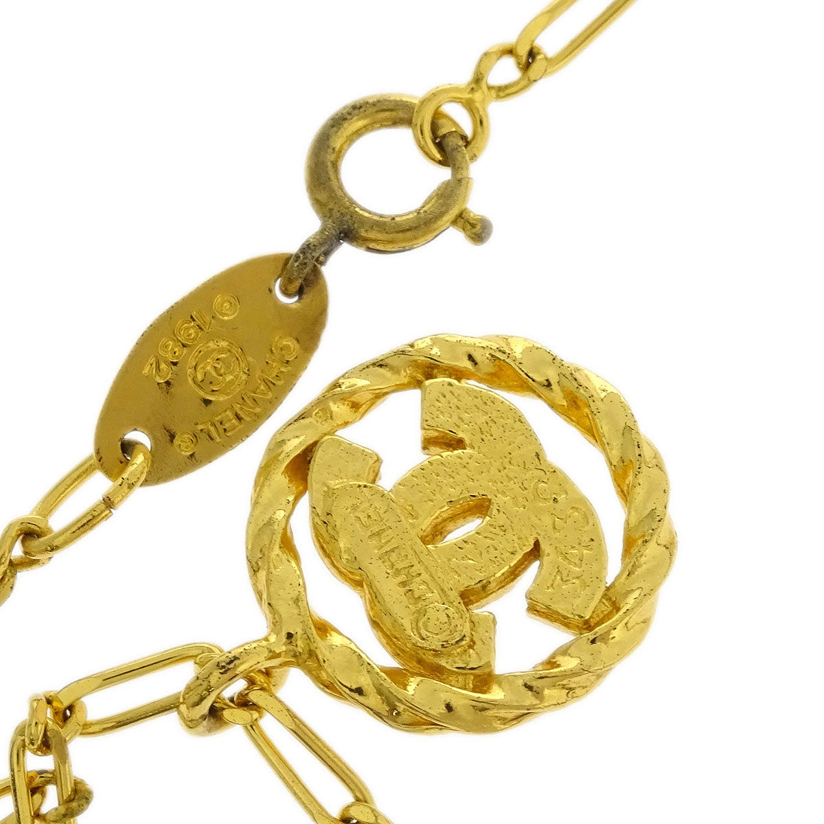 Chanel Medallion Pendant Necklace Rhinestone Gold 3438/1982