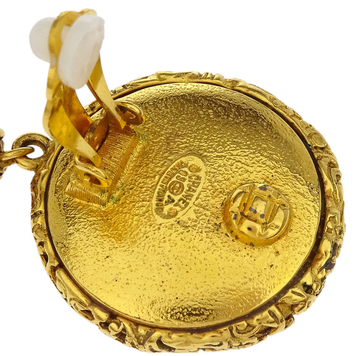 Chanel Costume Pearl Fringe Dangle Earrings Clip-On Gold 93A