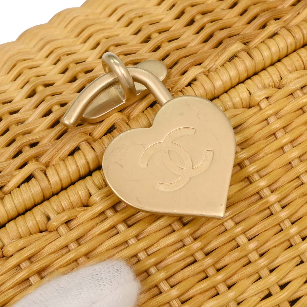 Chanel Beige Rattan Heart Lock Basket Bag 2way Shoulder Handbag