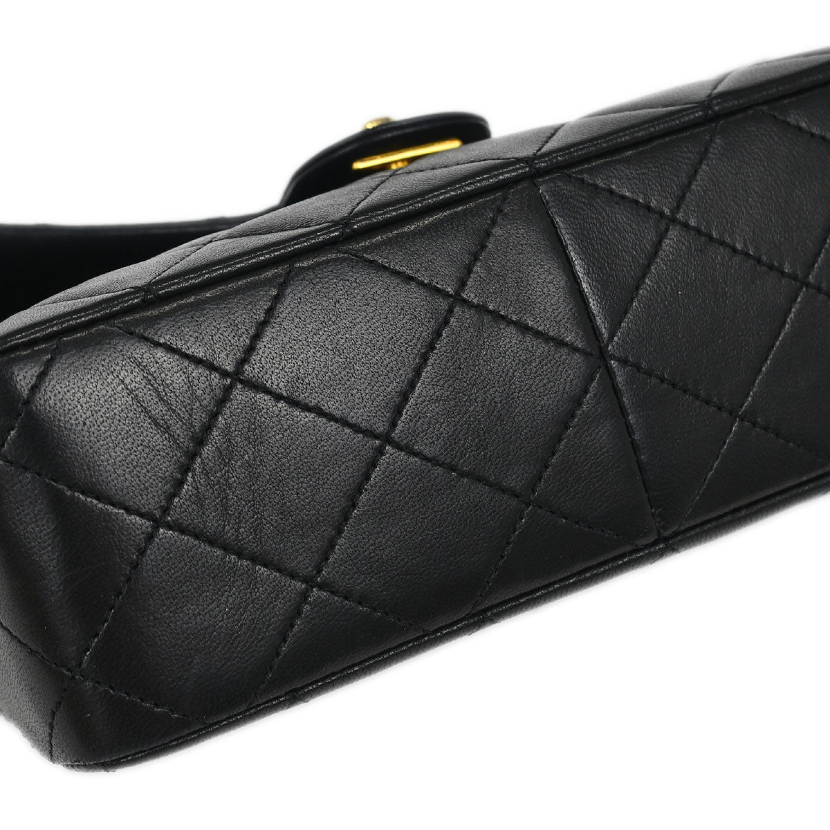 Chanel 1989-1991 Black Lambskin Classic Square Flap Shoulder Bag