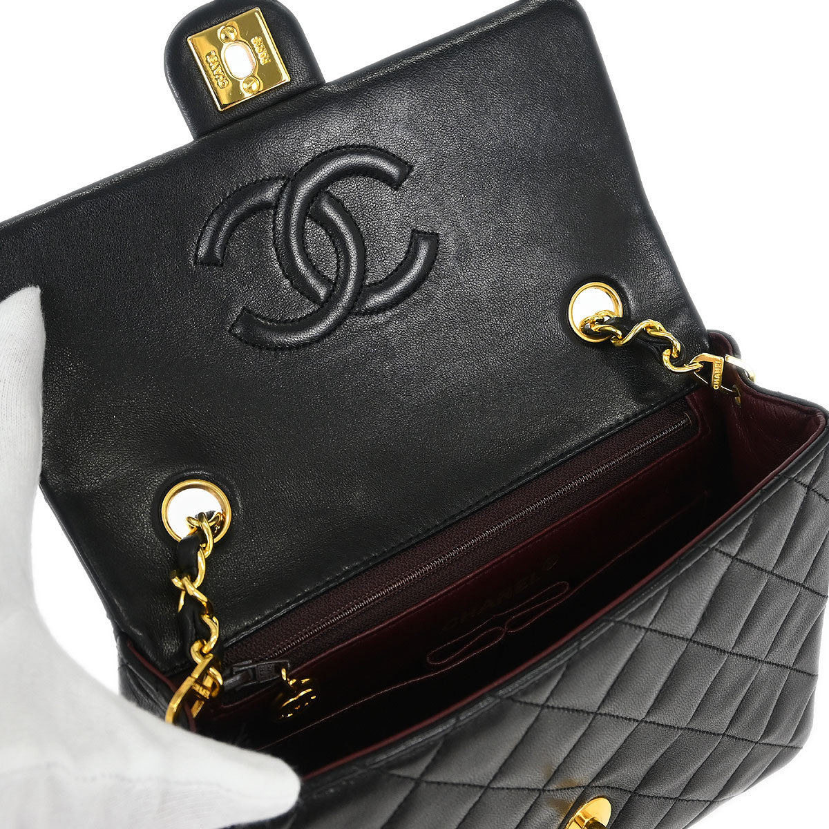 Chanel 1989-1991 Black Lambskin Classic Square Flap Shoulder Bag