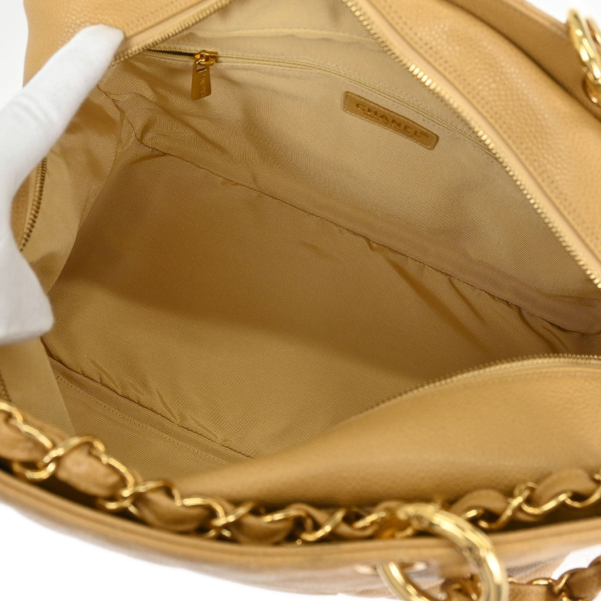 Chanel 2002-2003 Beige Caviar Tote Chain Handbag