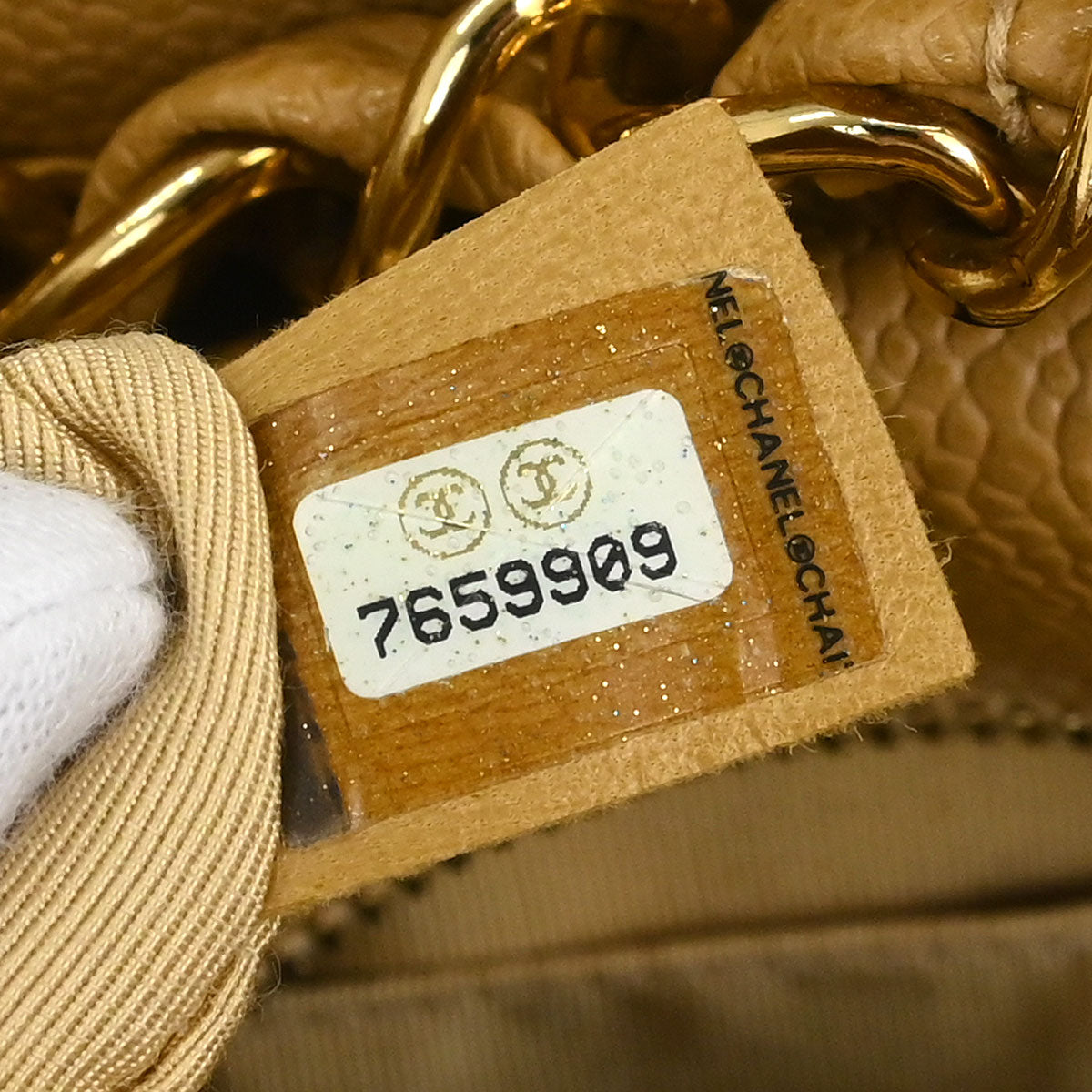 Chanel 2002-2003 Beige Caviar Tote Chain Handbag