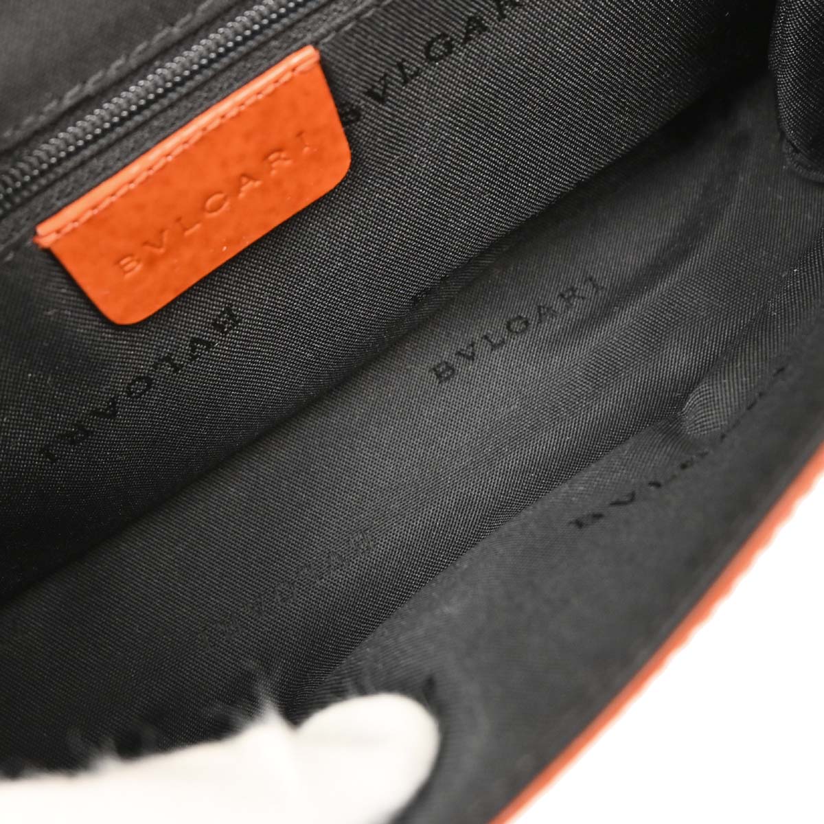 Bvlgari Orange Suede Patent Leather Handbag