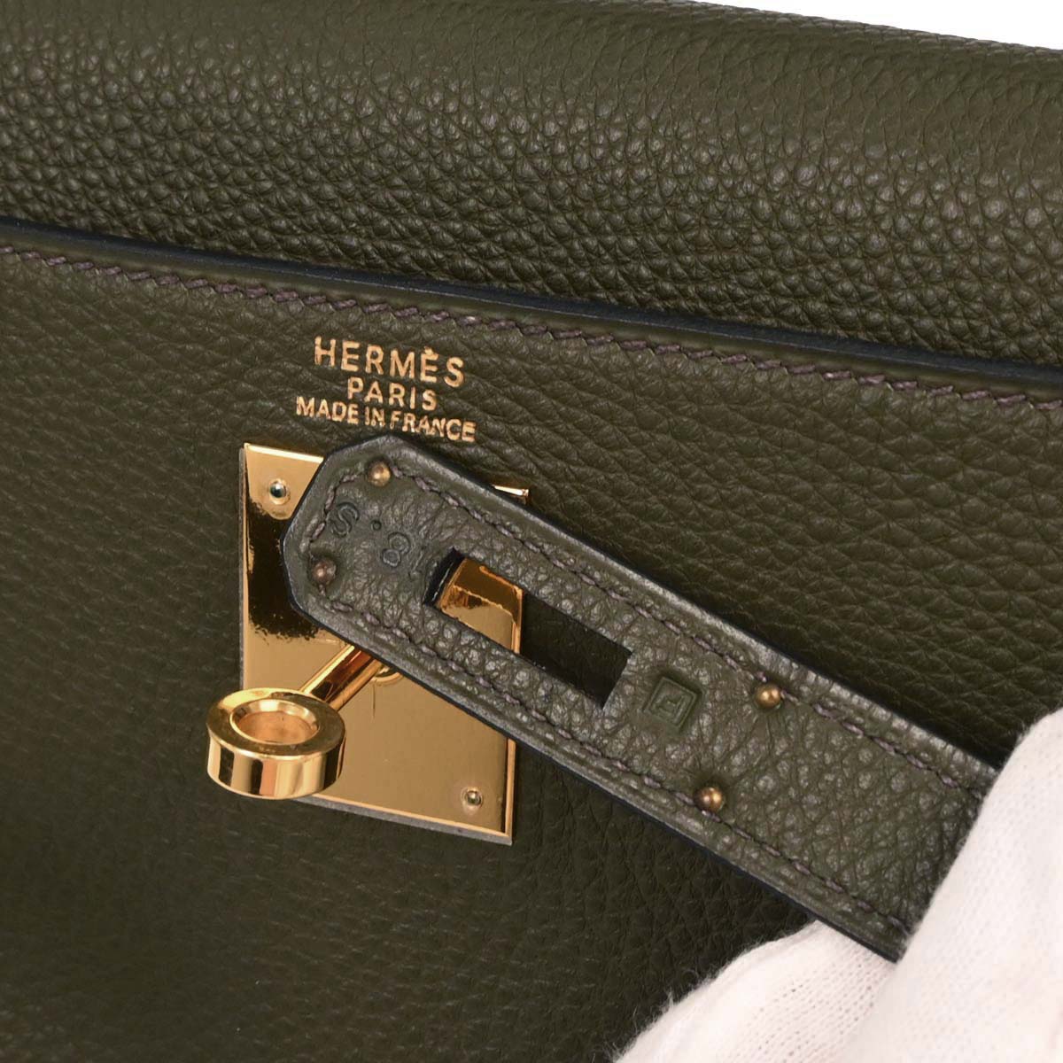 Hermes Olive Green Togo Kelly 32 Retourne Handbag