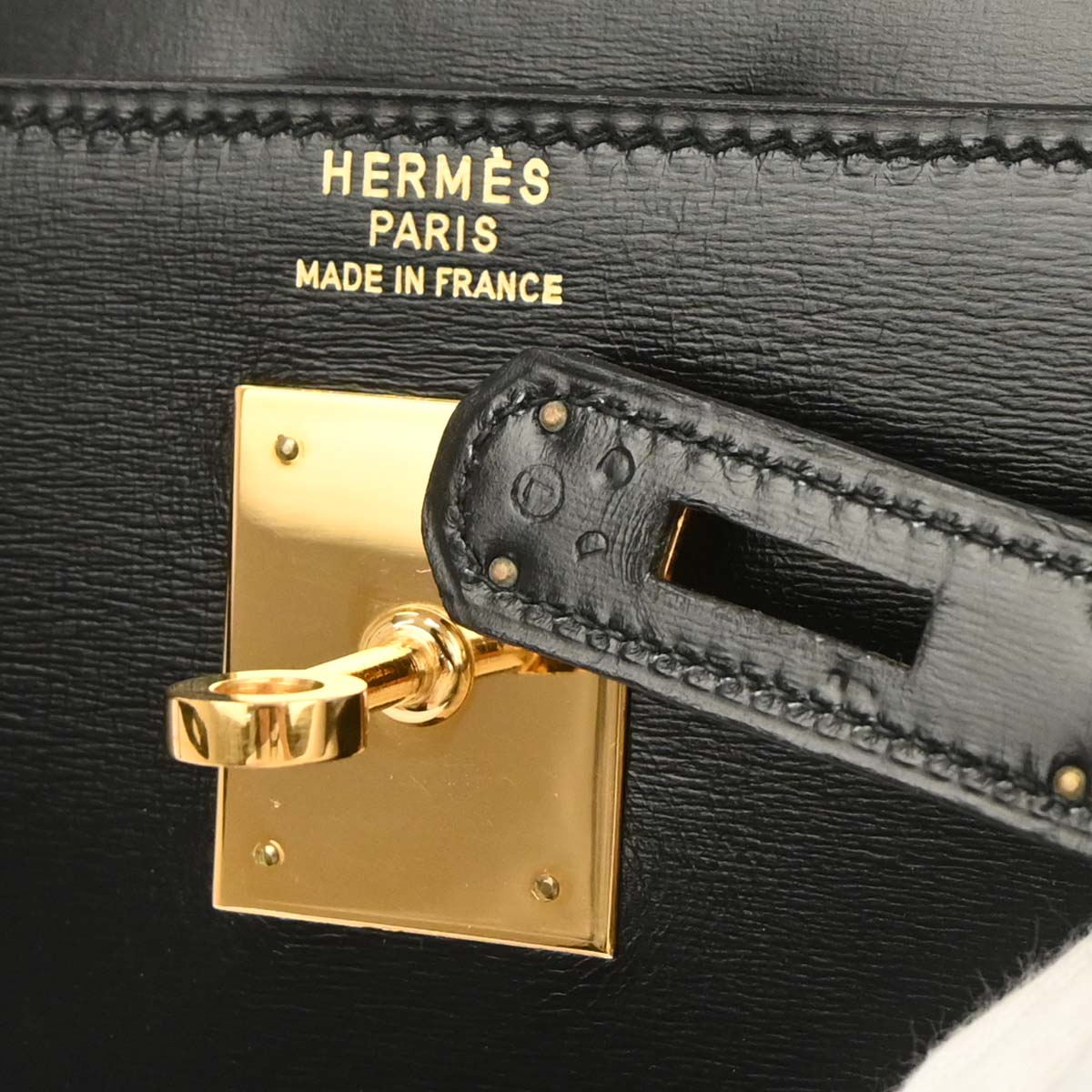 Hermes 1982 Black Box Calf Kelly 32 Sellier Handbag
