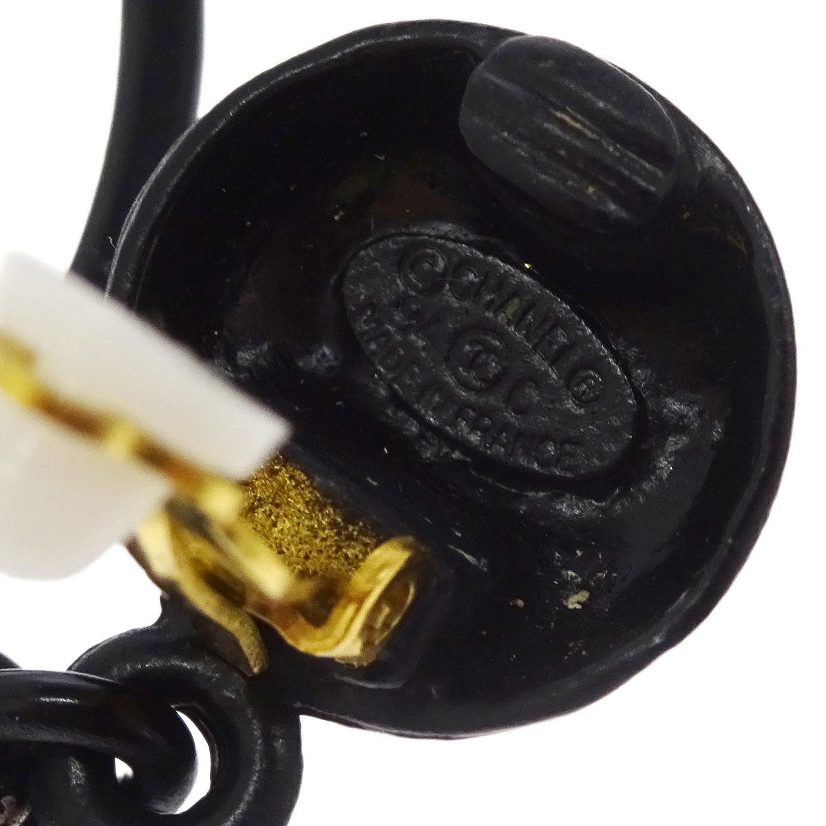 Chanel Gold Black Hoop Dangle Perfume Bottle Earrings Clip-On 94C