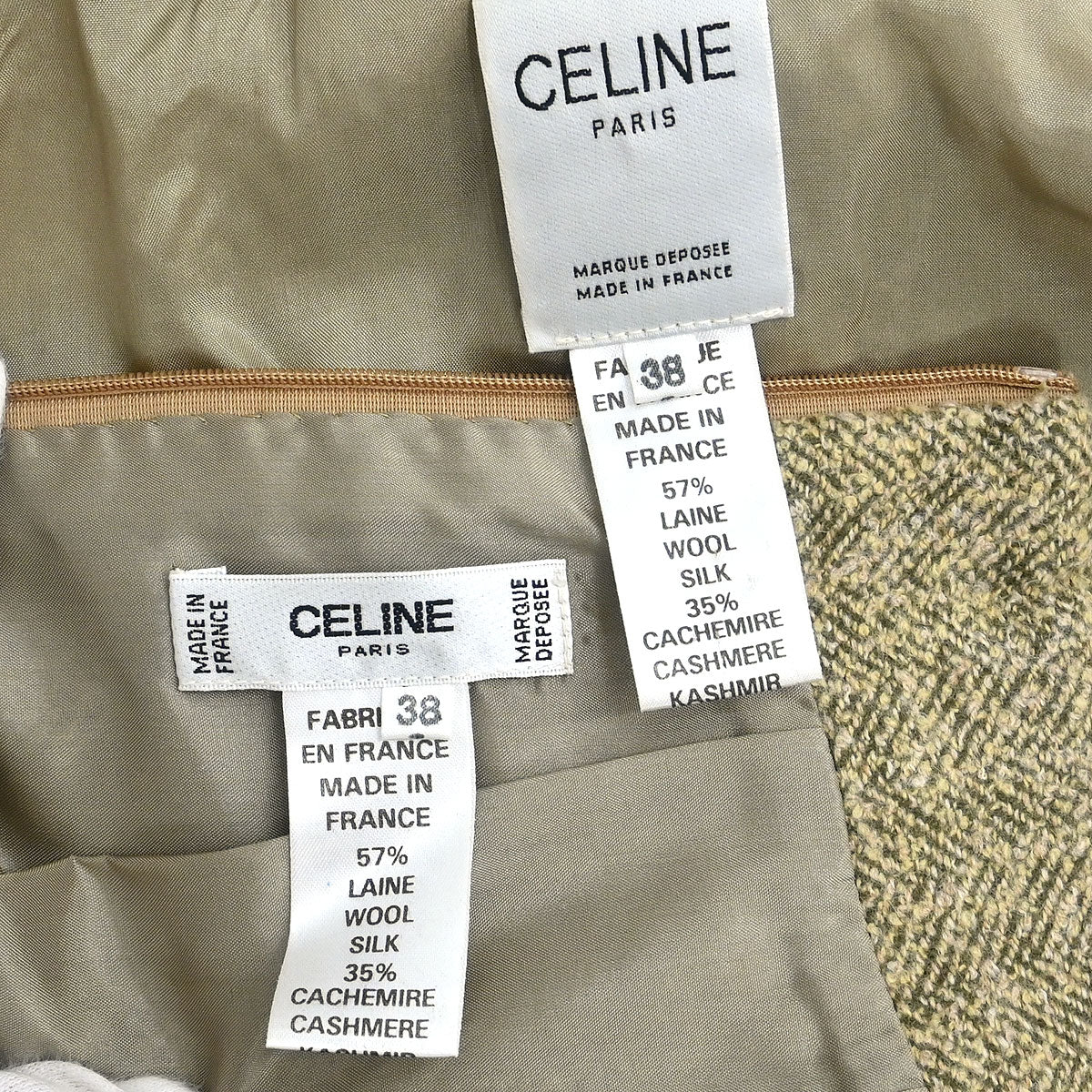 Celine Setup Suit Jacket Skirt Beige #38