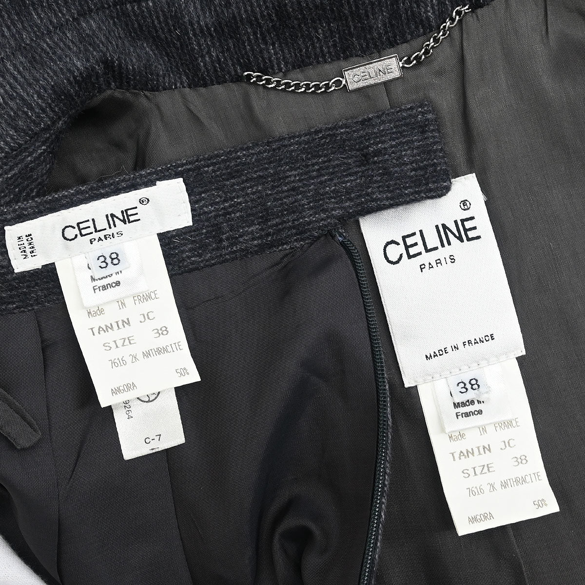 Celine Setup Suit Jacket Skirt Gray #38
