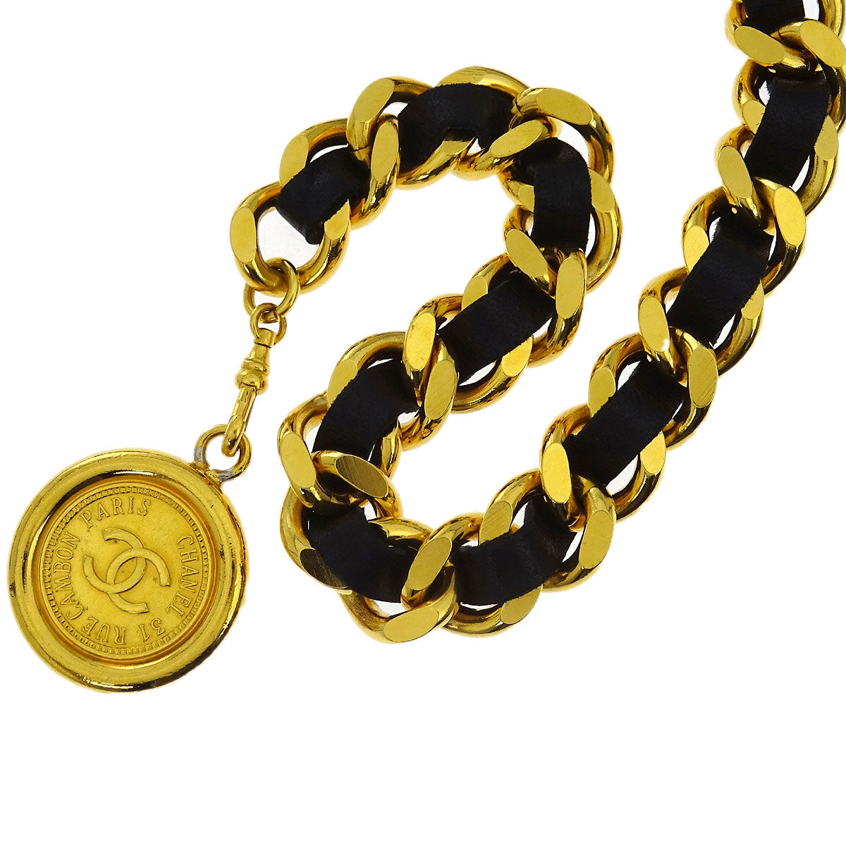 Chanel Chain Belt Medallion Gold Black Small Good