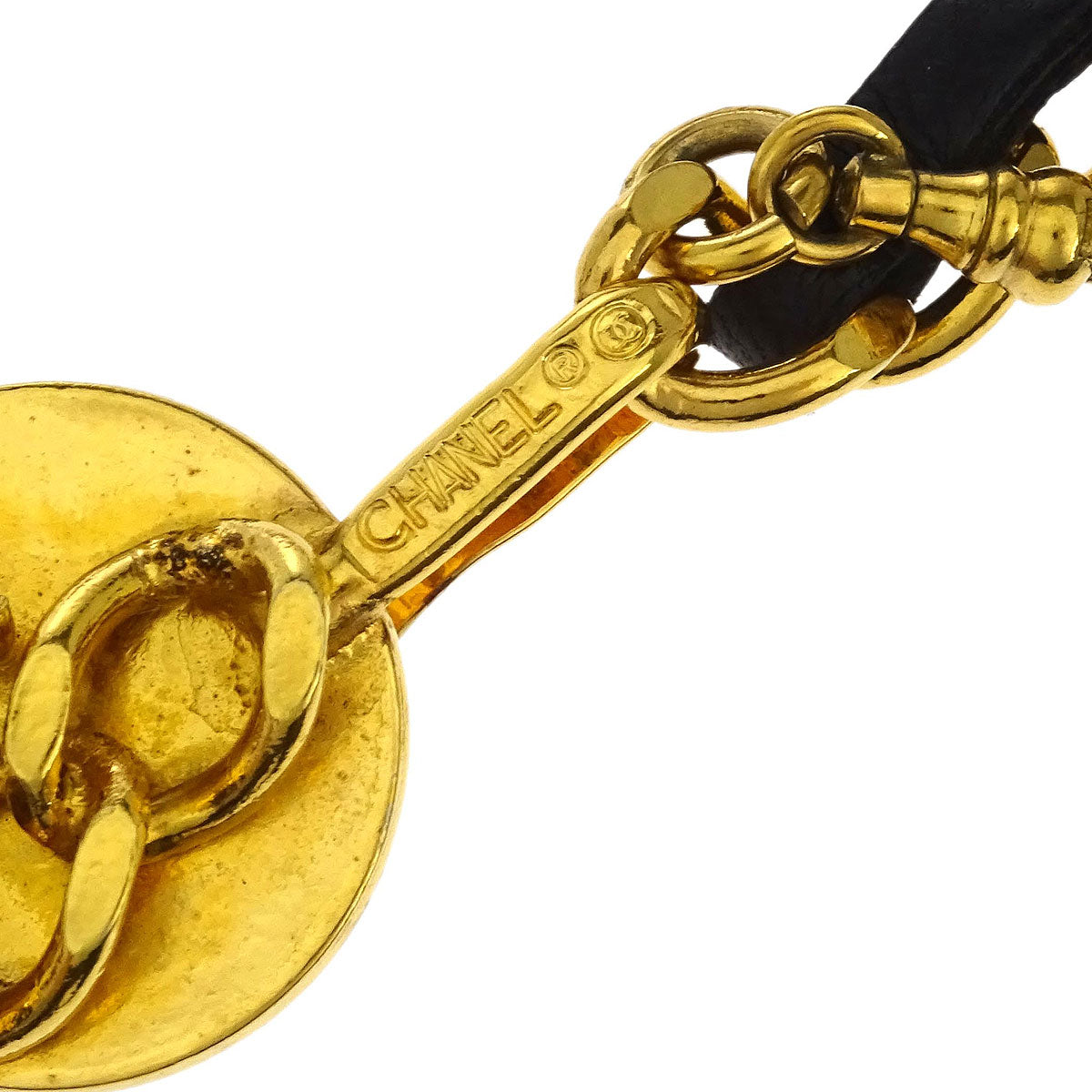 Chanel Chain Belt Medallion Gold Black Small Good