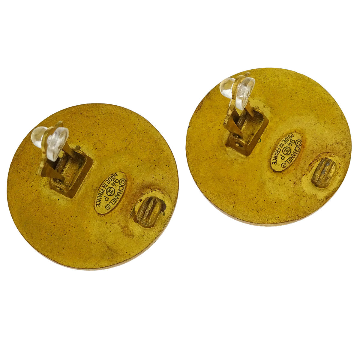 Chanel Gold Button Earrings Clip-On 94P