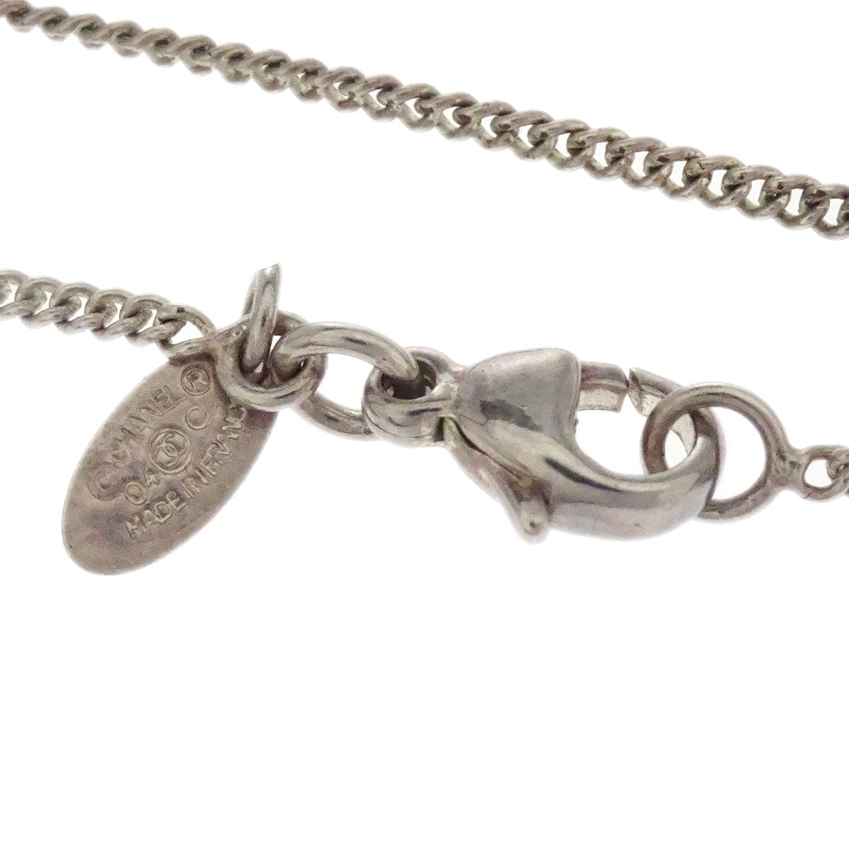 Chanel CC Chain Pendant Necklace Silver White 04C