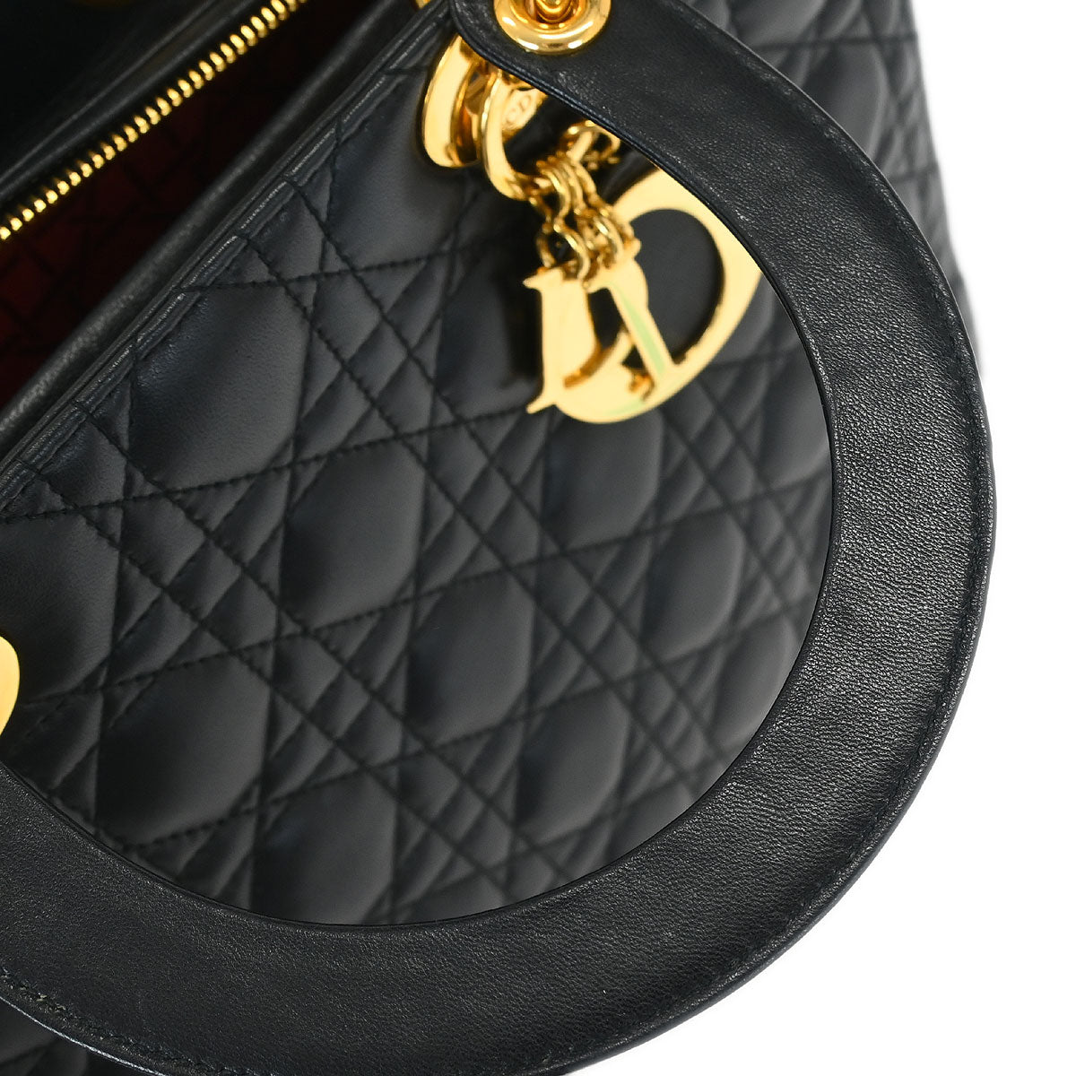 Christian Dior Black Lambskin Large Lady Dior Cannage 2way Shoulder Handbag