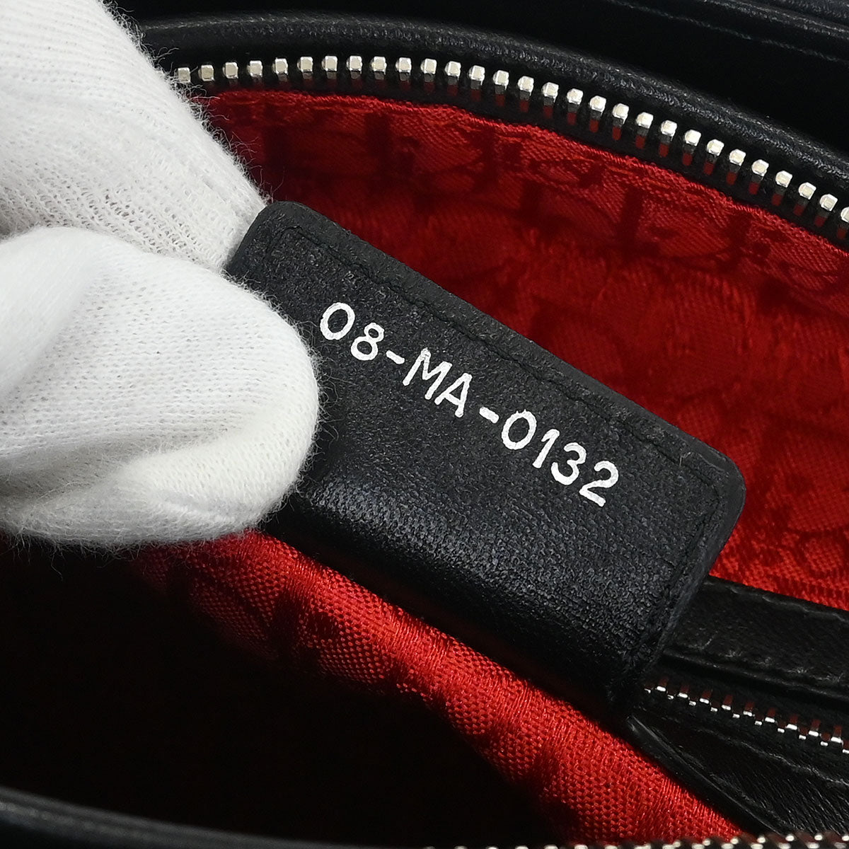 Christian Dior Black Lambskin Large Lady Dior Cannage 2way Handbag