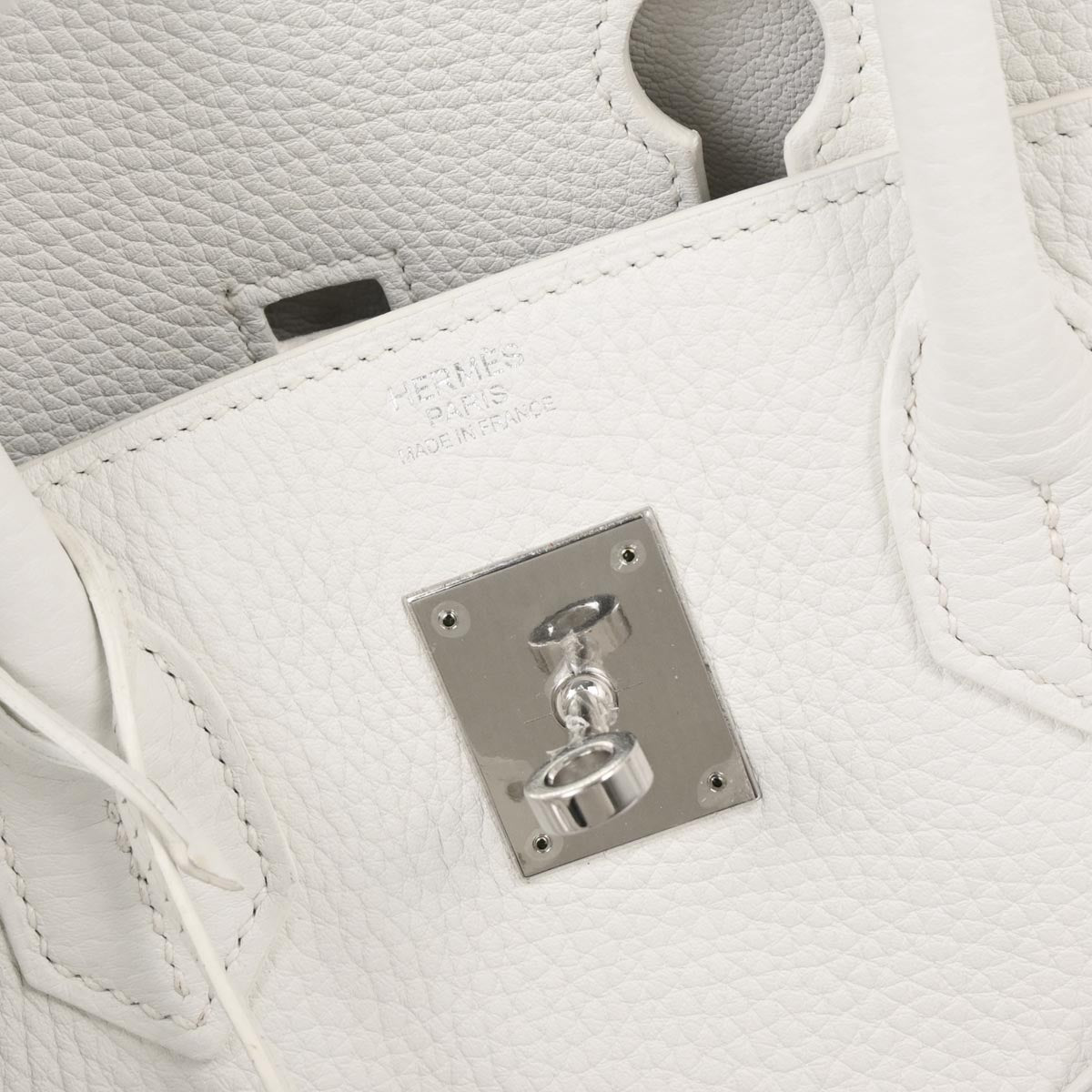 Hermes White Taurillon Clemence Birkin 30 Handbag