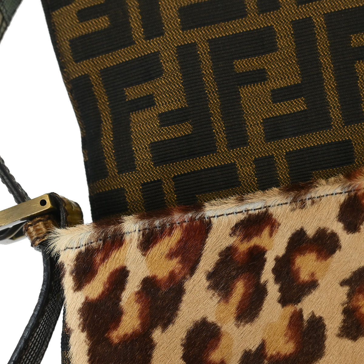 Fendi * Brown Pony Hair Lizard Zucca Baguette Handbag