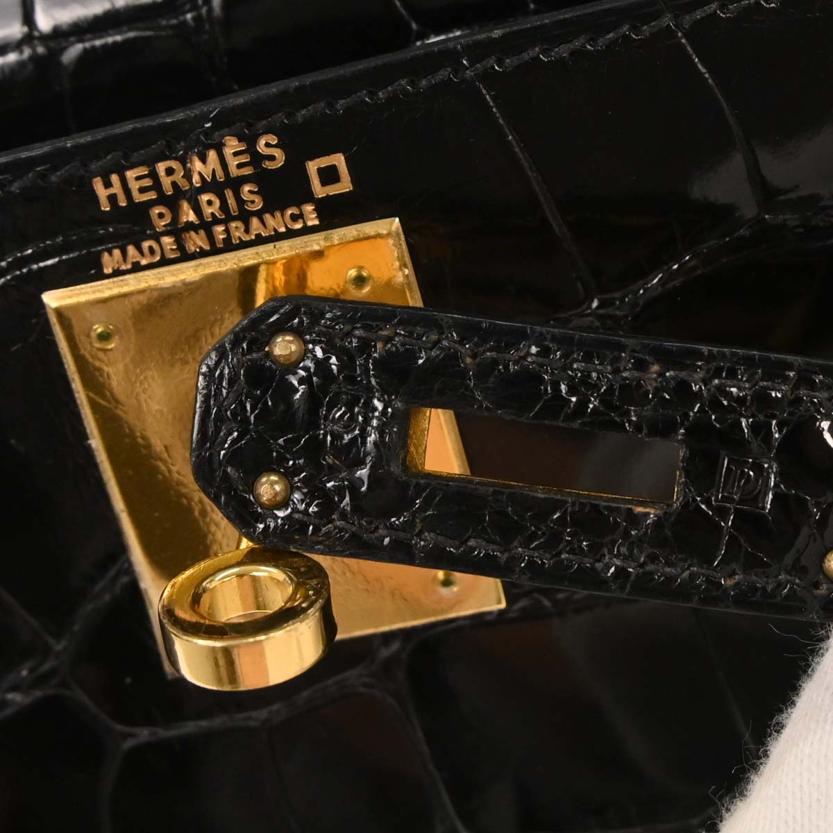 Hermes * Black Alligator Kelly 28 Sellier 2way Shoulder Handbag