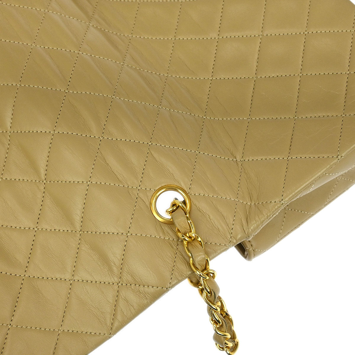Chanel 1989-1991 Beige Lambskin Turnlock Small Full Flap Shoulder Bag