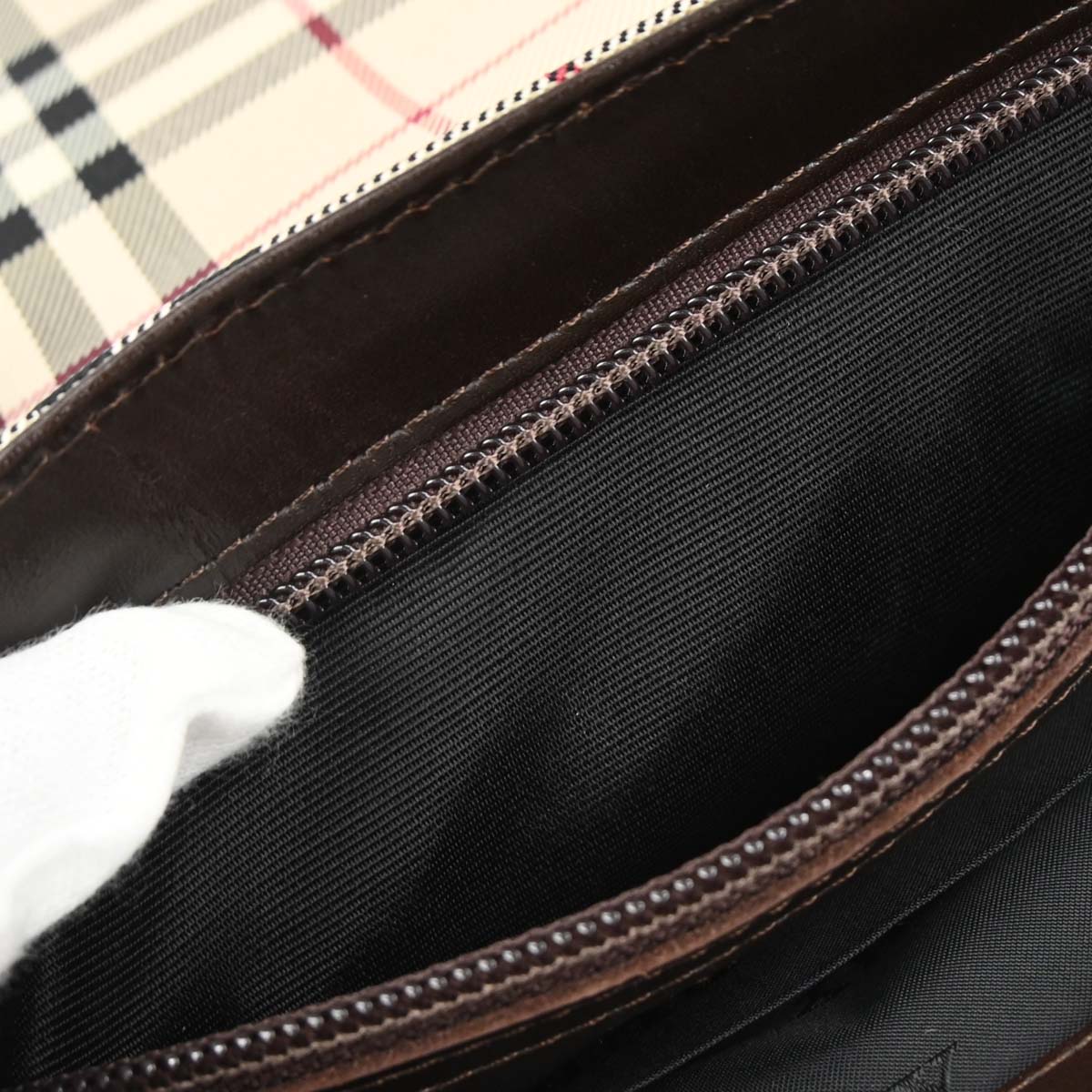 Burberry Beige Canvas Burberry Check Shoulder Bag