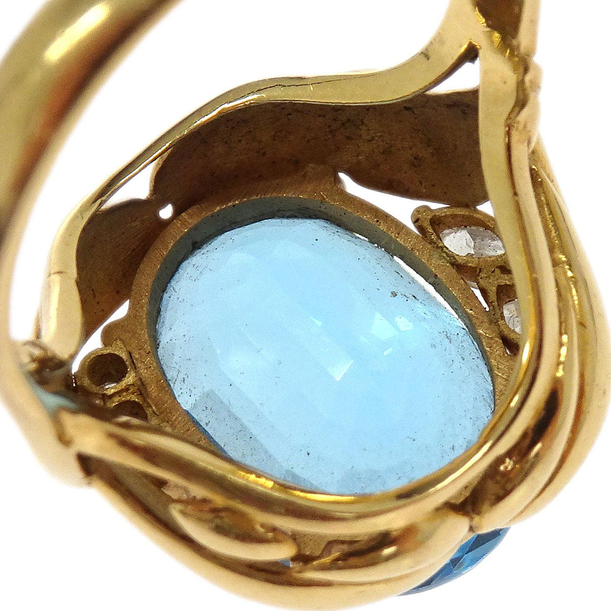 Ring 18K Blue Topaz Diamond Gold #48