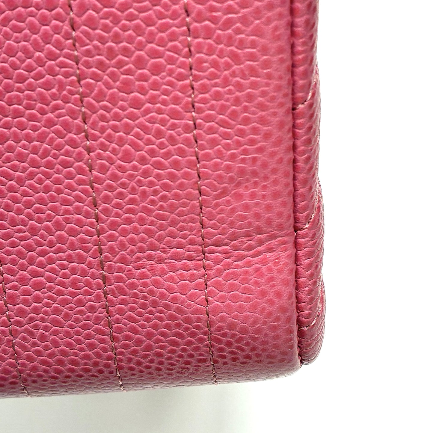 Chanel 2019 Pink Caviar Skin Chevron Medium Double Flap Shoulder Bag