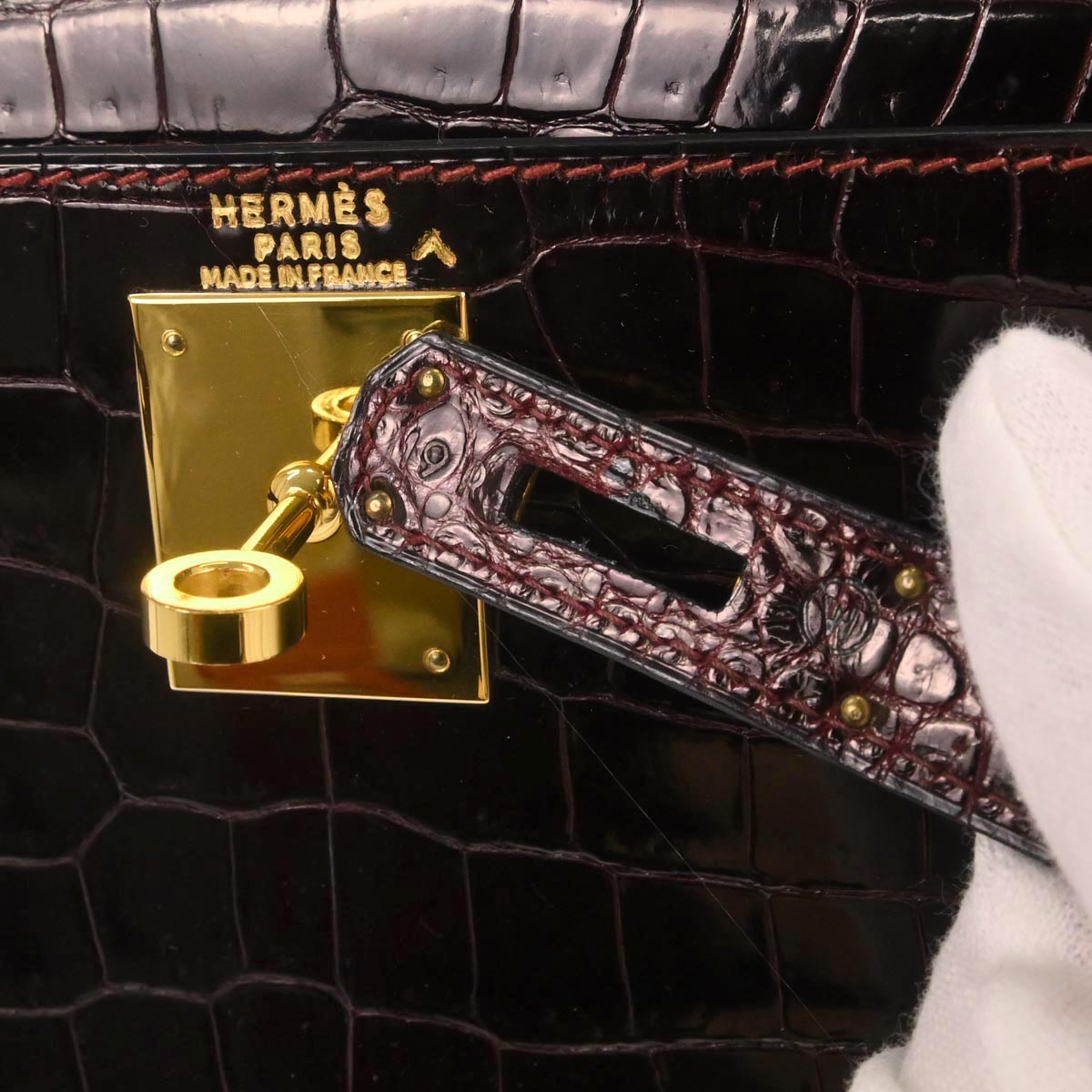 Hermes * Raisin Porosus Kelly 28 Sellier 2way Shoulder Handbag