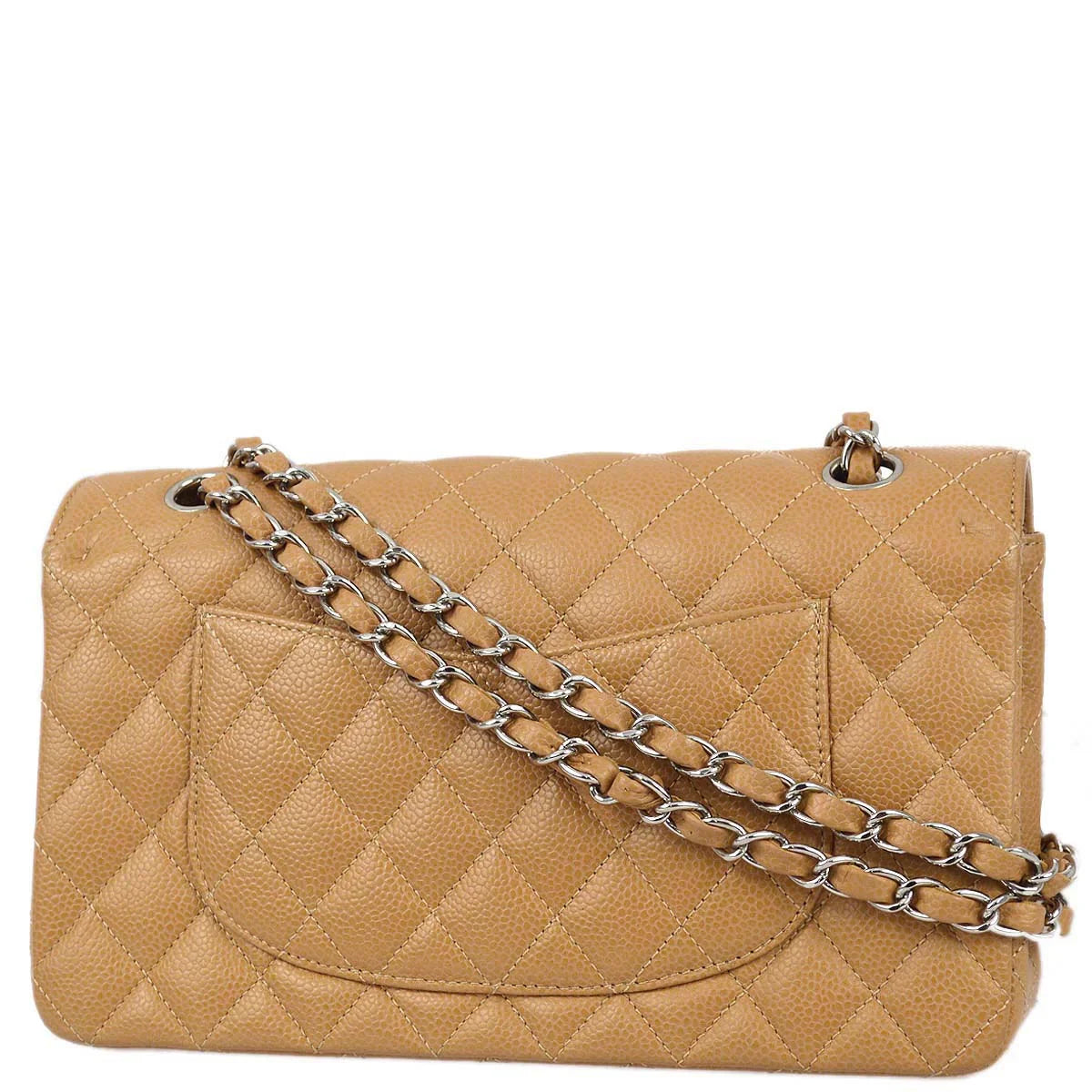 Chanel 2004-2005 Beige Caviar Medium Classic Double Flap Bag SHW