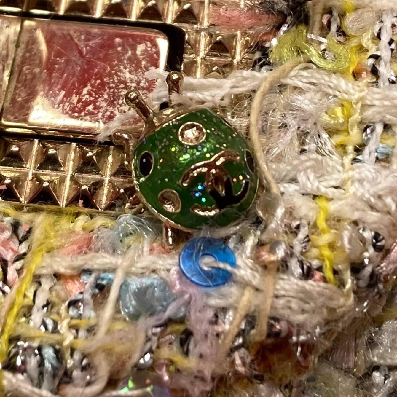 Chanel 2010-2011 White Tweed Garden Party Medium Classic Double Flap Shoulder Bag